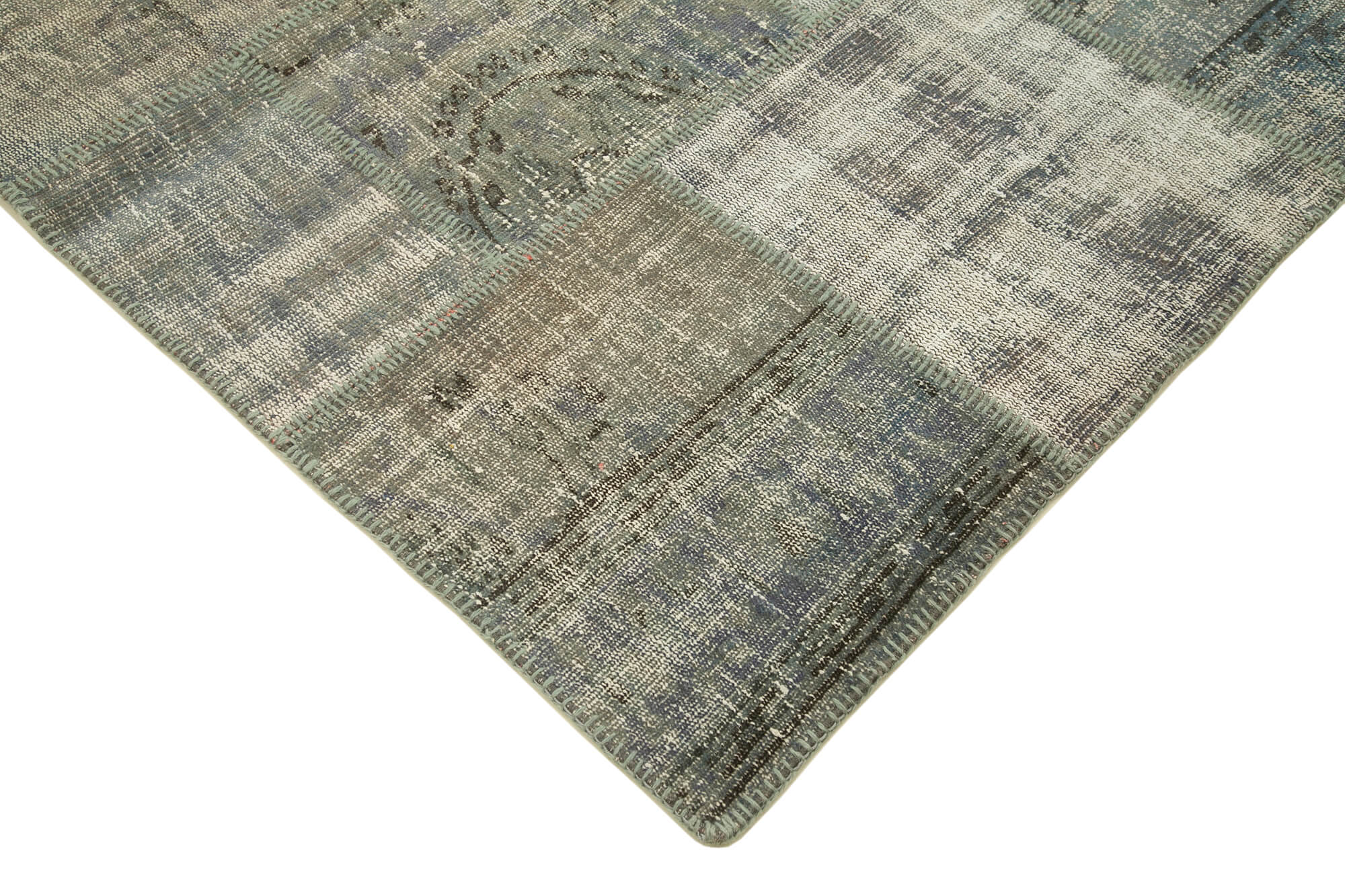 Handmade Area Rug - Grey Patchwork Cotton Wool Vintage Turkish Carpet 5'9'' x 8'1''