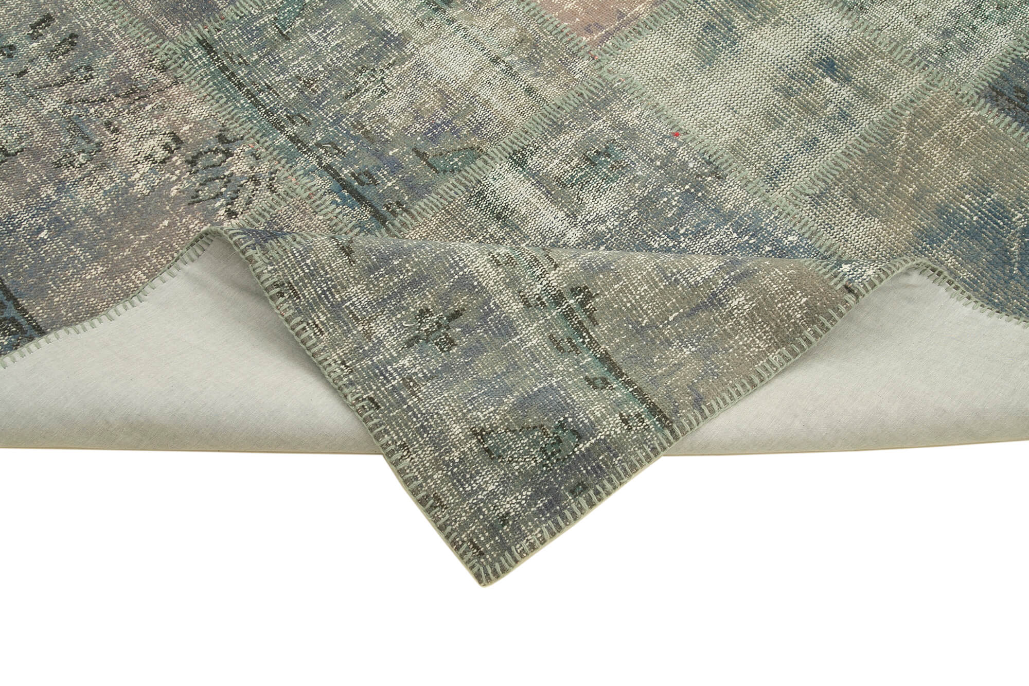 Handmade Area Rug - Grey Patchwork Cotton Wool Vintage Turkish Carpet 5'9'' x 8'1''