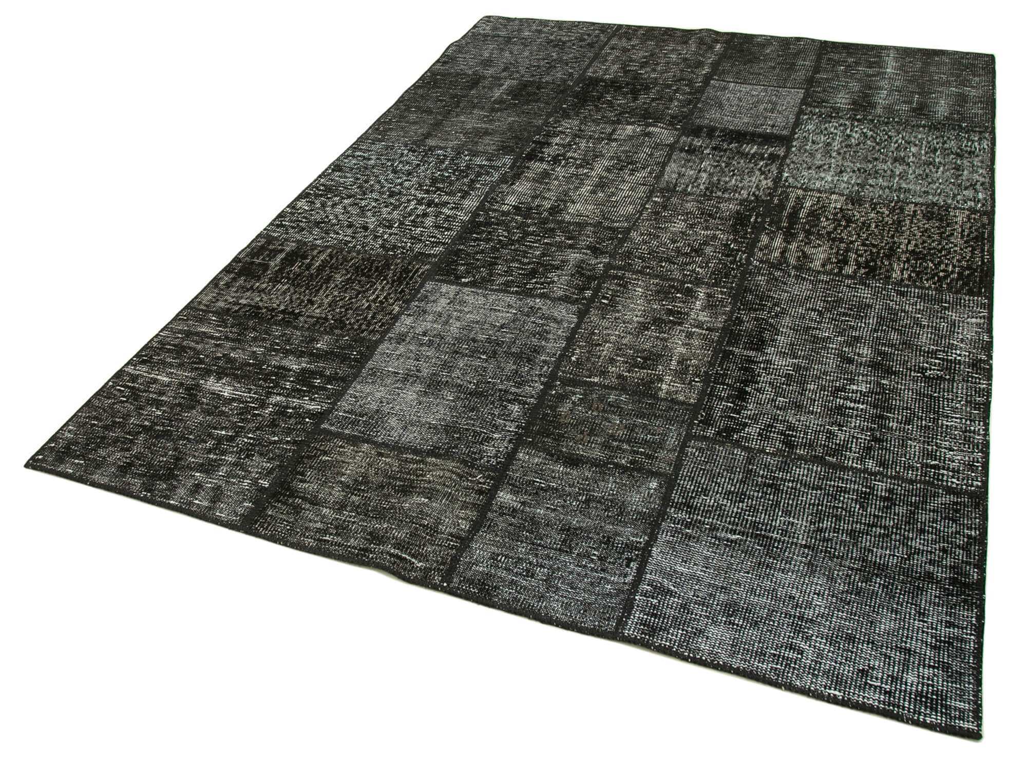 Handmade Patchwork Rug - Black Patchwork Rug 5'7''x7'11'' | Vintage Area Rug Cotton Wool Carpet