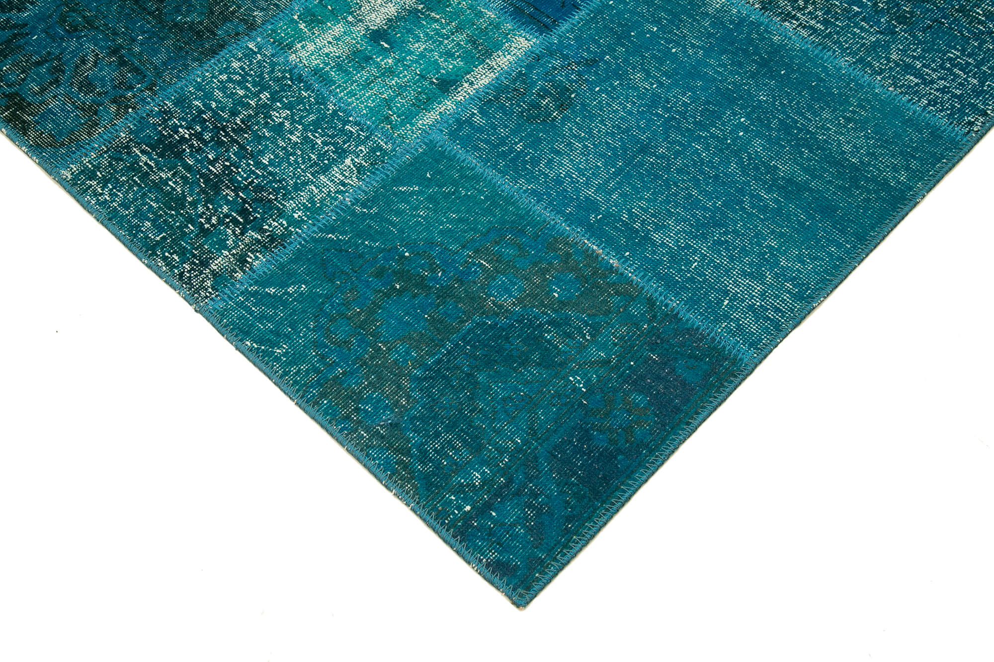 Handmade Area Rug - Turquoise Patchwork Cotton Wool Vintage Carpet 5'7''x8'0''