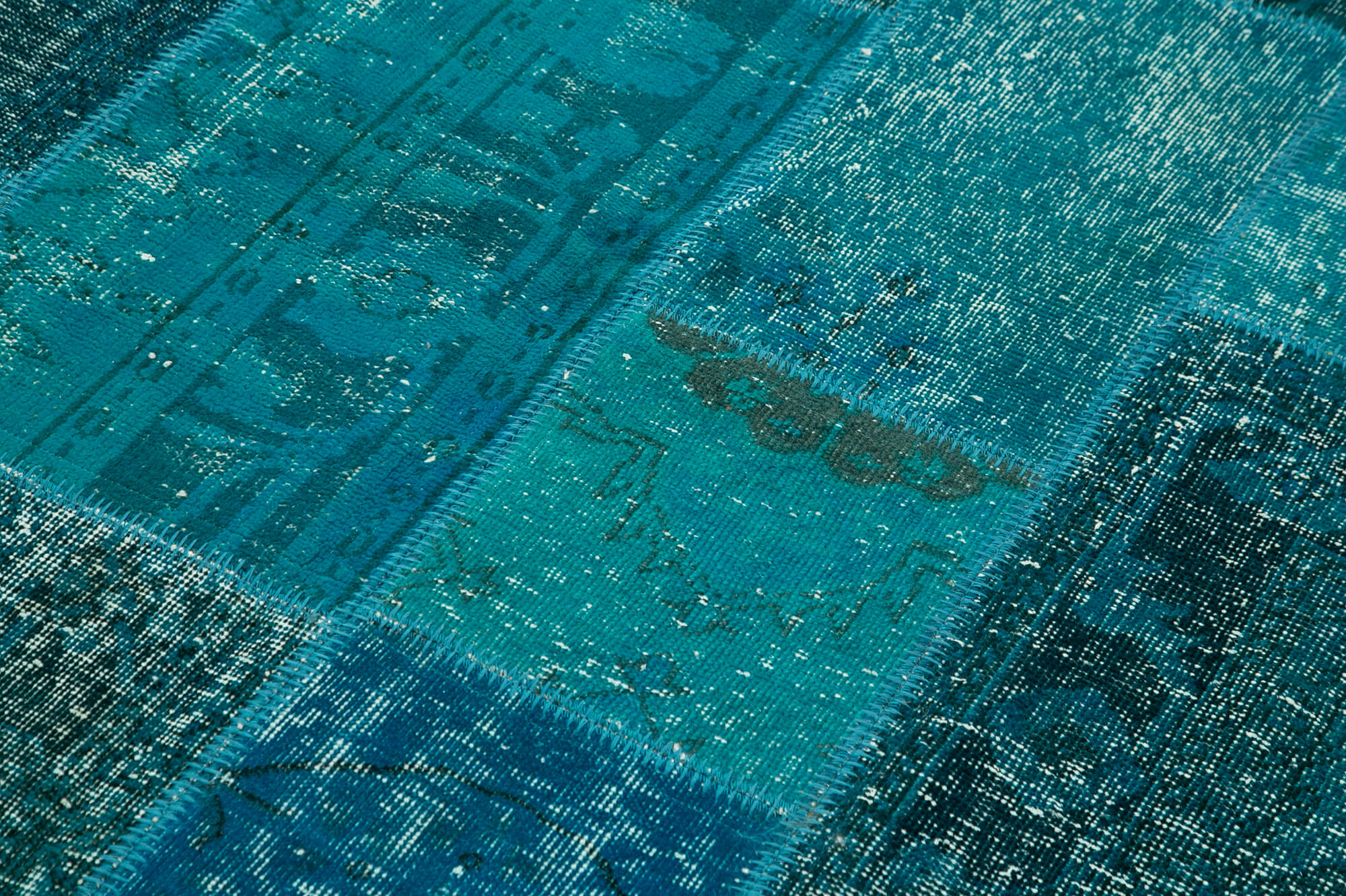 Handmade Area Rug - Turquoise Patchwork Cotton Wool Vintage Carpet 5'7''x8'0''