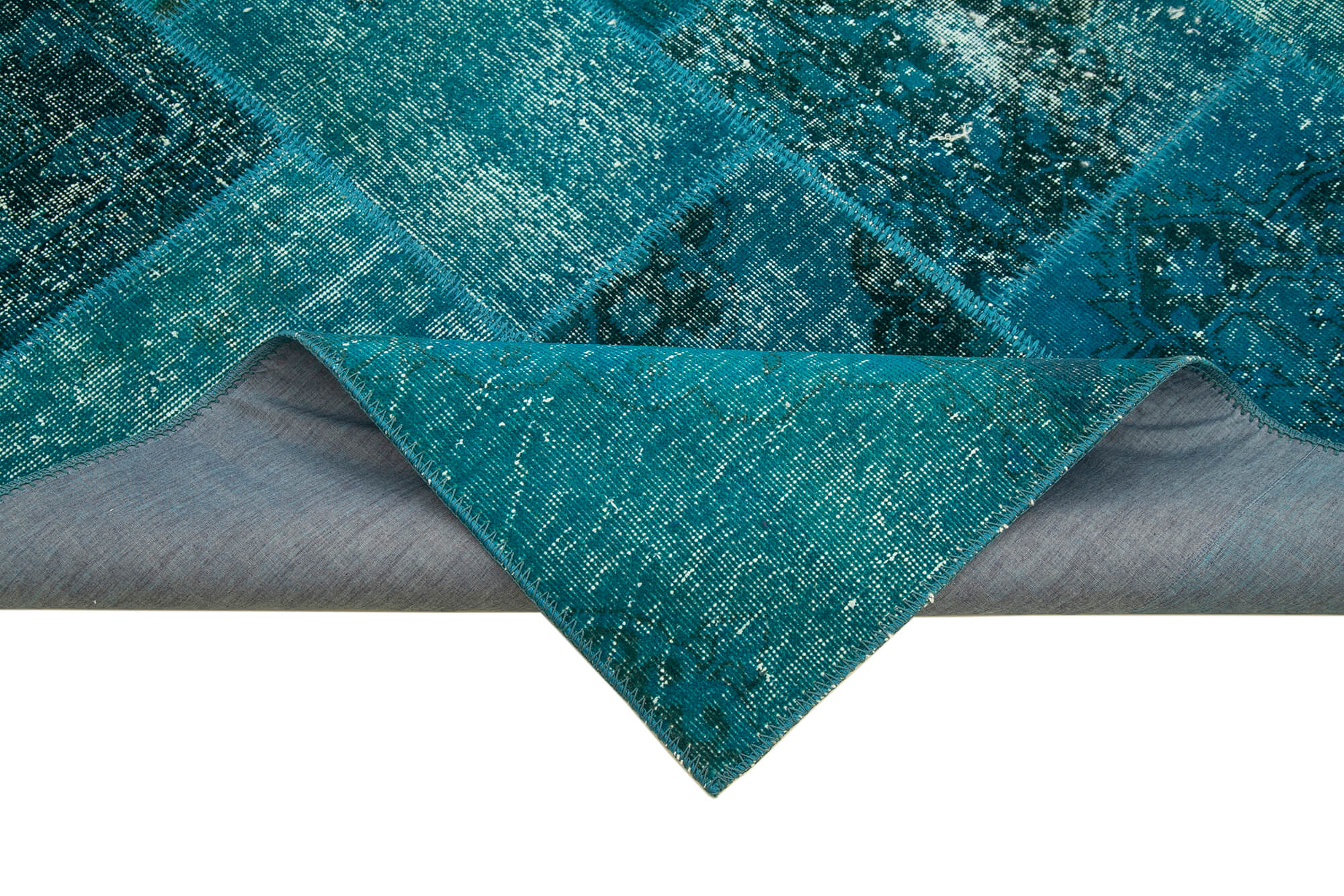Handmade Area Rug - Turquoise Patchwork Cotton Wool Vintage Carpet 5'7''x8'0''