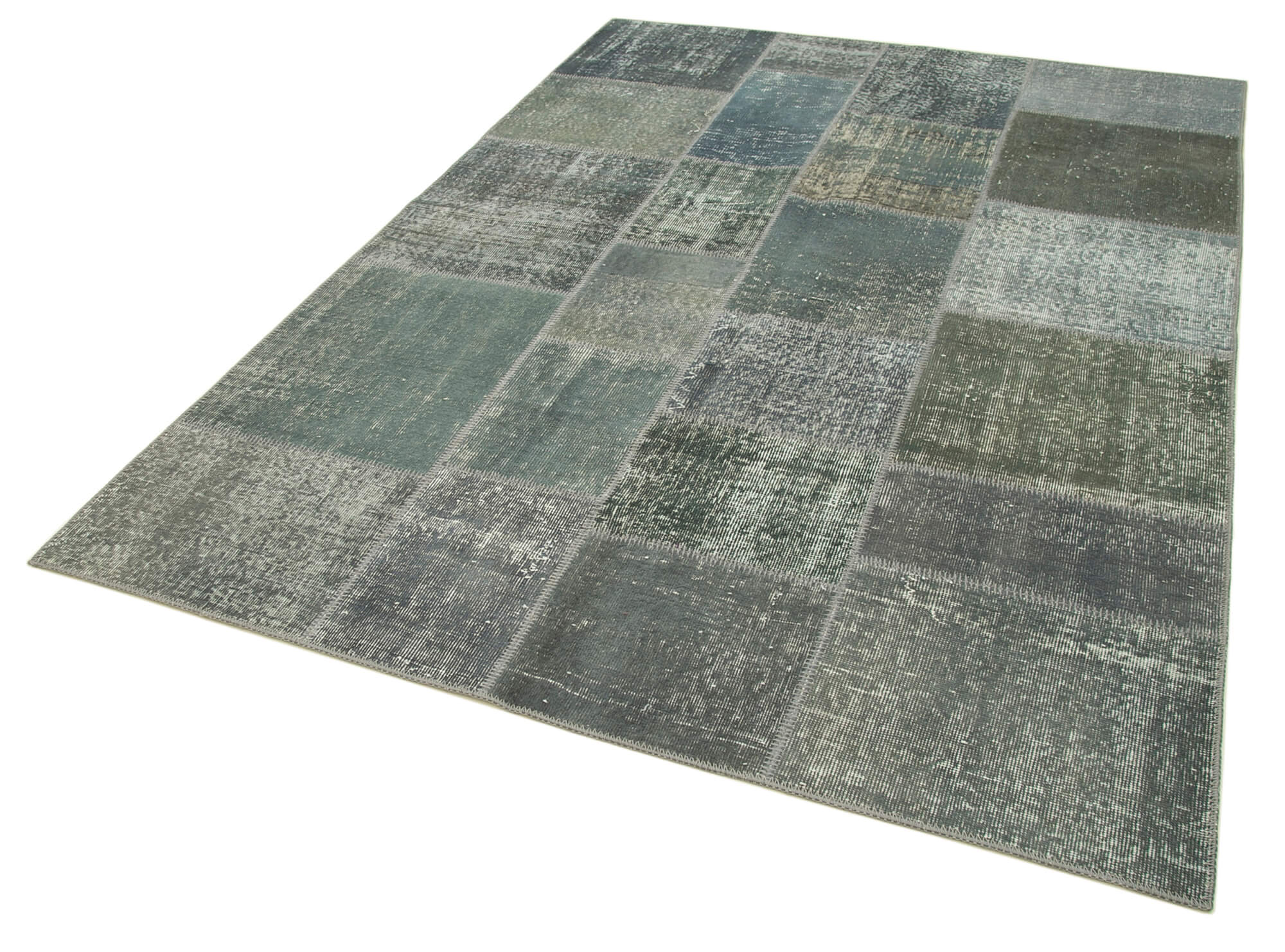 Handmade Patchwork Rug - Kirk Yama Grey Cotton Wool Vintage Area Rug 5'7" x 7'10"