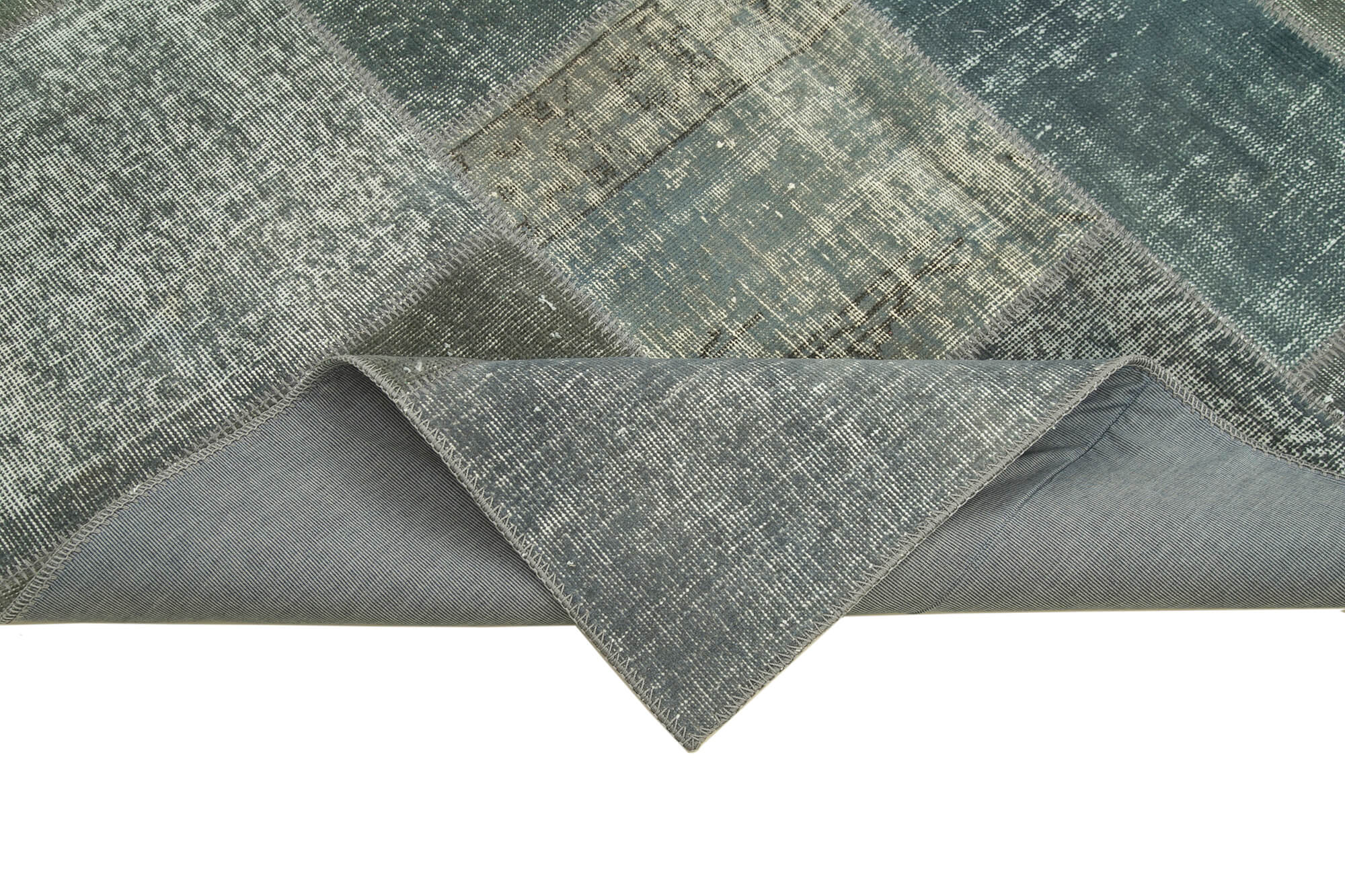 Handmade Patchwork Rug - Kirk Yama Grey Cotton Wool Vintage Area Rug 5'7" x 7'10"