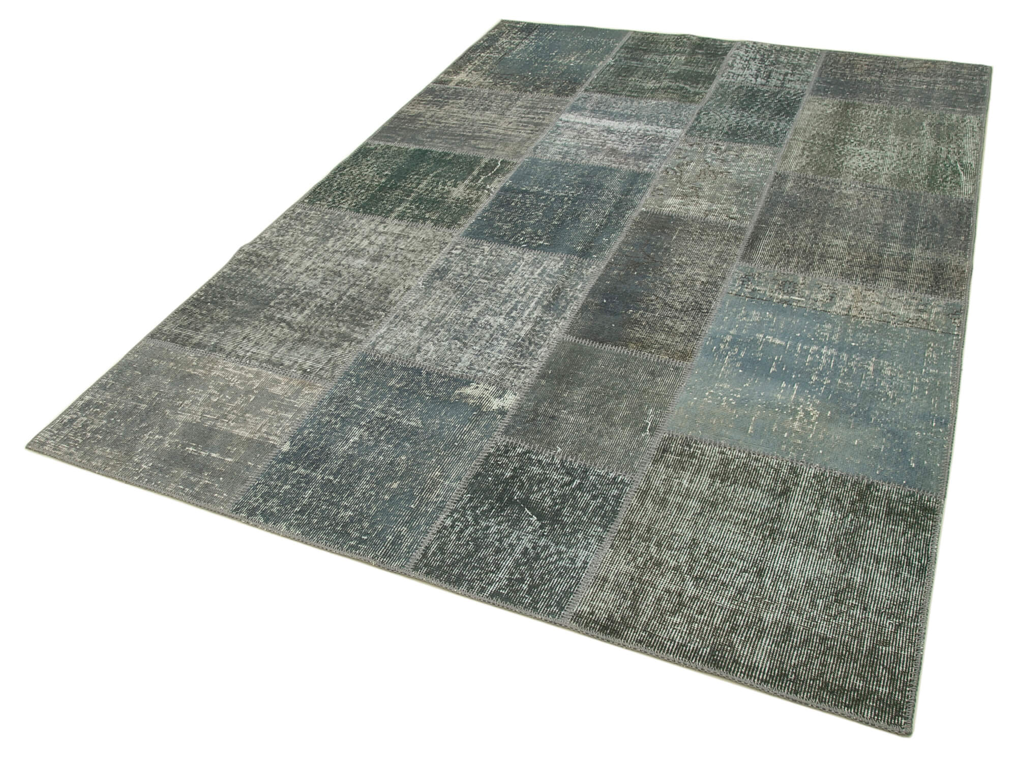 Handmade Patchwork Rug – Grey Patchwork Carpet 5x8 Area Rug with Cotton Wool