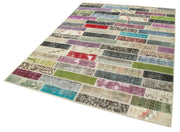 Handmade Patchwork Rug - Pink Patchwork Carpet 5'8'' x 7'7'' Cotton Wool Area Rug