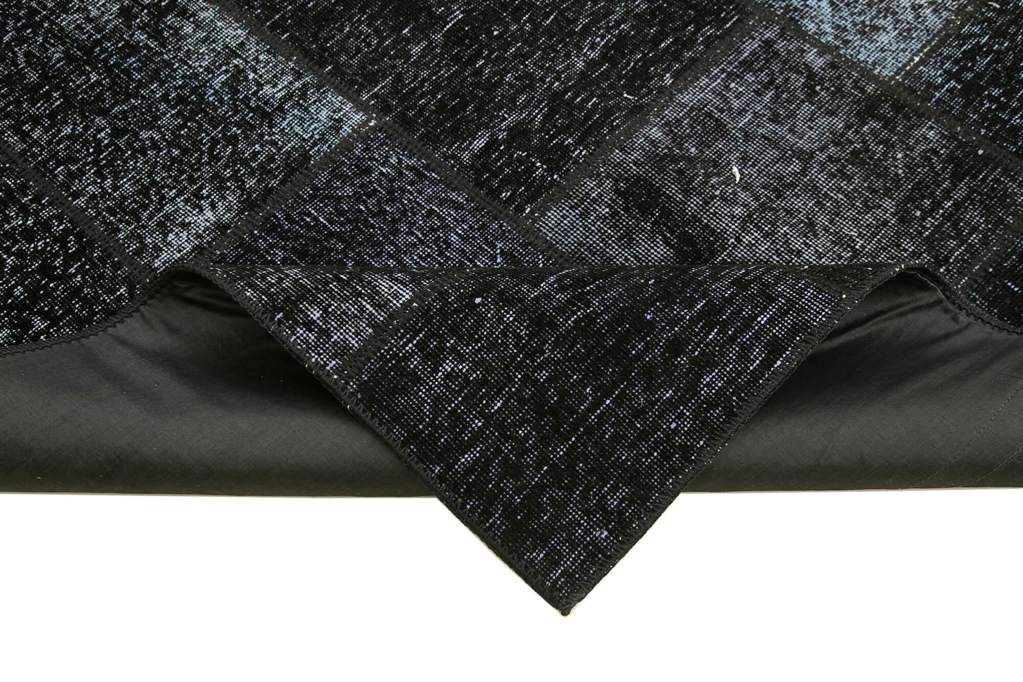 Handmade Area Rug - Black Patchwork Cotton Wool Vintage Turkish Carpet 5'8''x7'11''