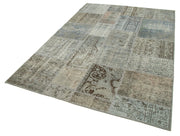 Handmade Patchwork Rug - Kirk Yama Grey Cotton Wool Vintage Area Rug 5'7" x 7'10"