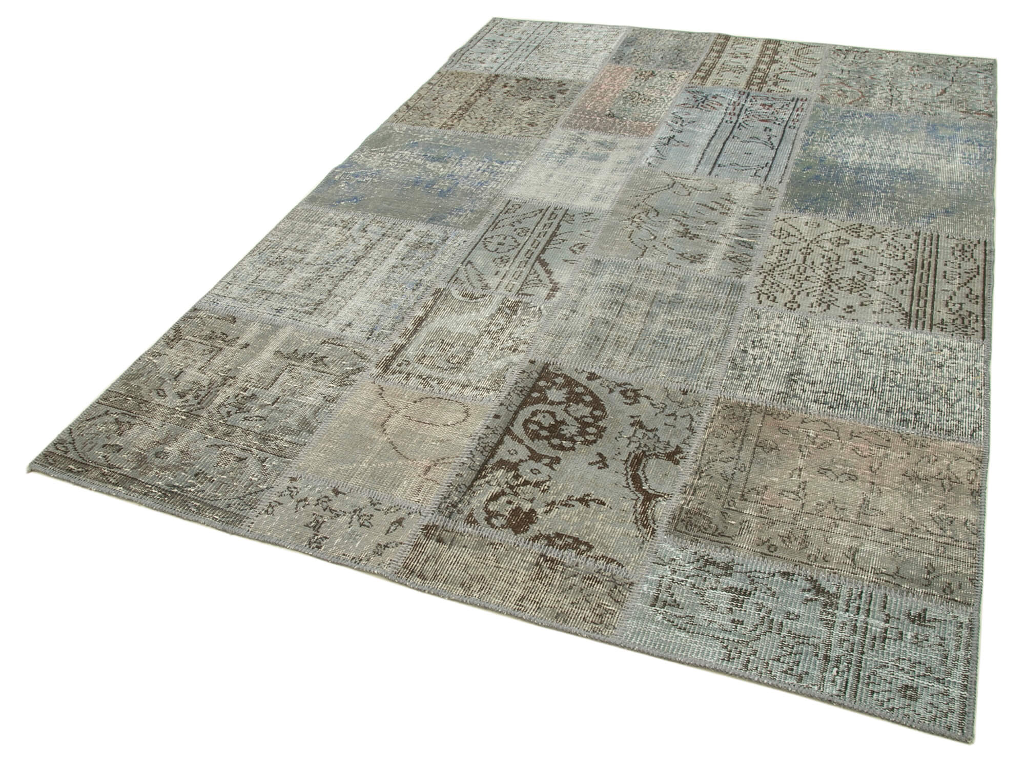 Handmade Patchwork Rug - Kirk Yama Grey Cotton Wool Vintage Area Rug 5'7" x 7'10"