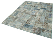 Handmade Patchwork Rug with Durable Cotton Wool Blend - Blue Area Rug 5'10"x7'9"