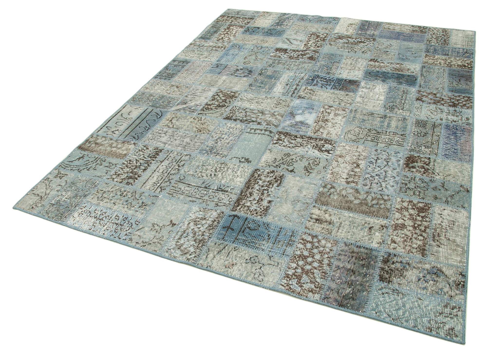 Handmade Patchwork Rug with Durable Cotton Wool Blend - Blue Area Rug 5'10"x7'9"