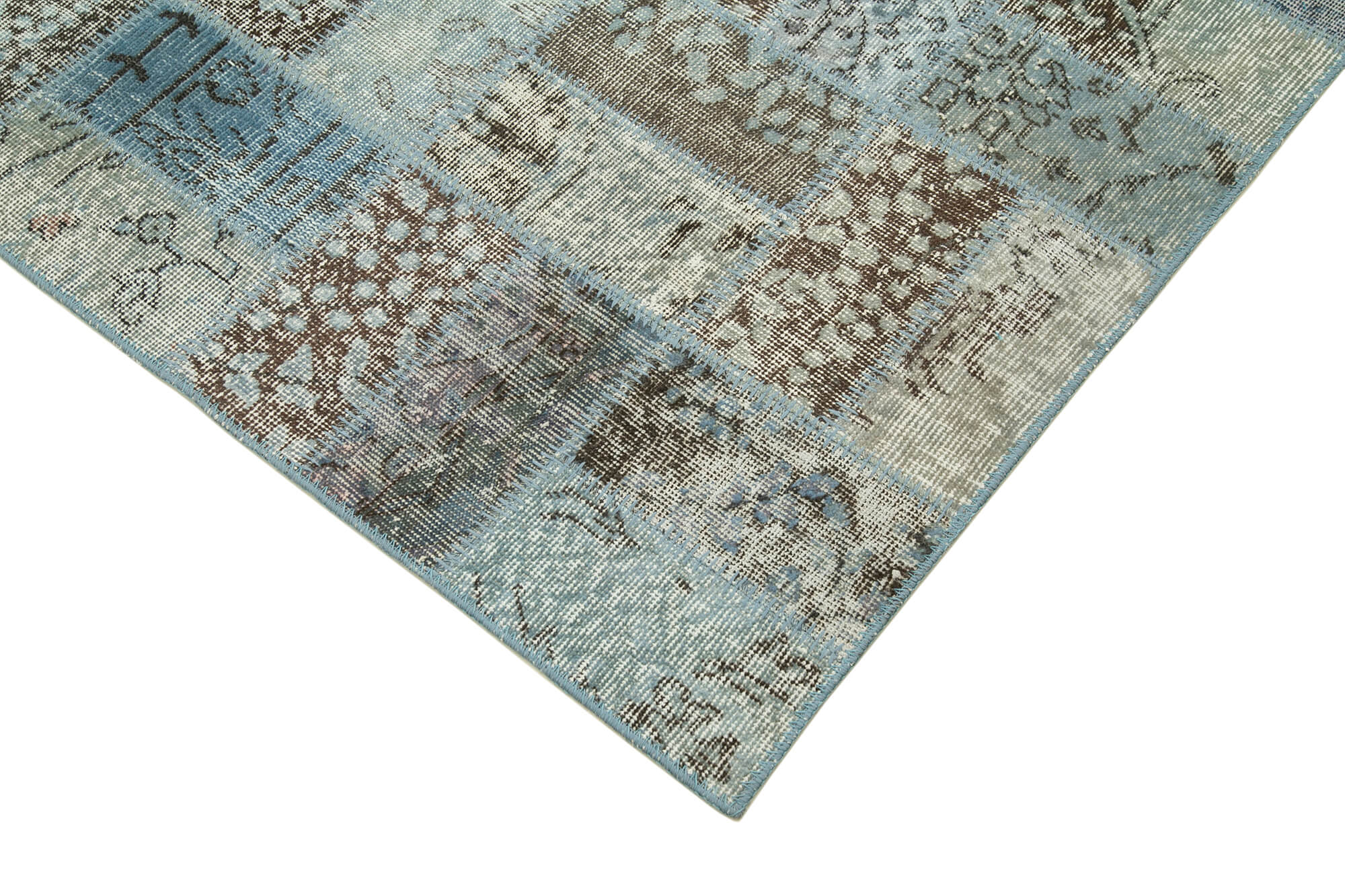 Handmade Patchwork Rug with Durable Cotton Wool Blend - Blue Area Rug 5'10"x7'9"