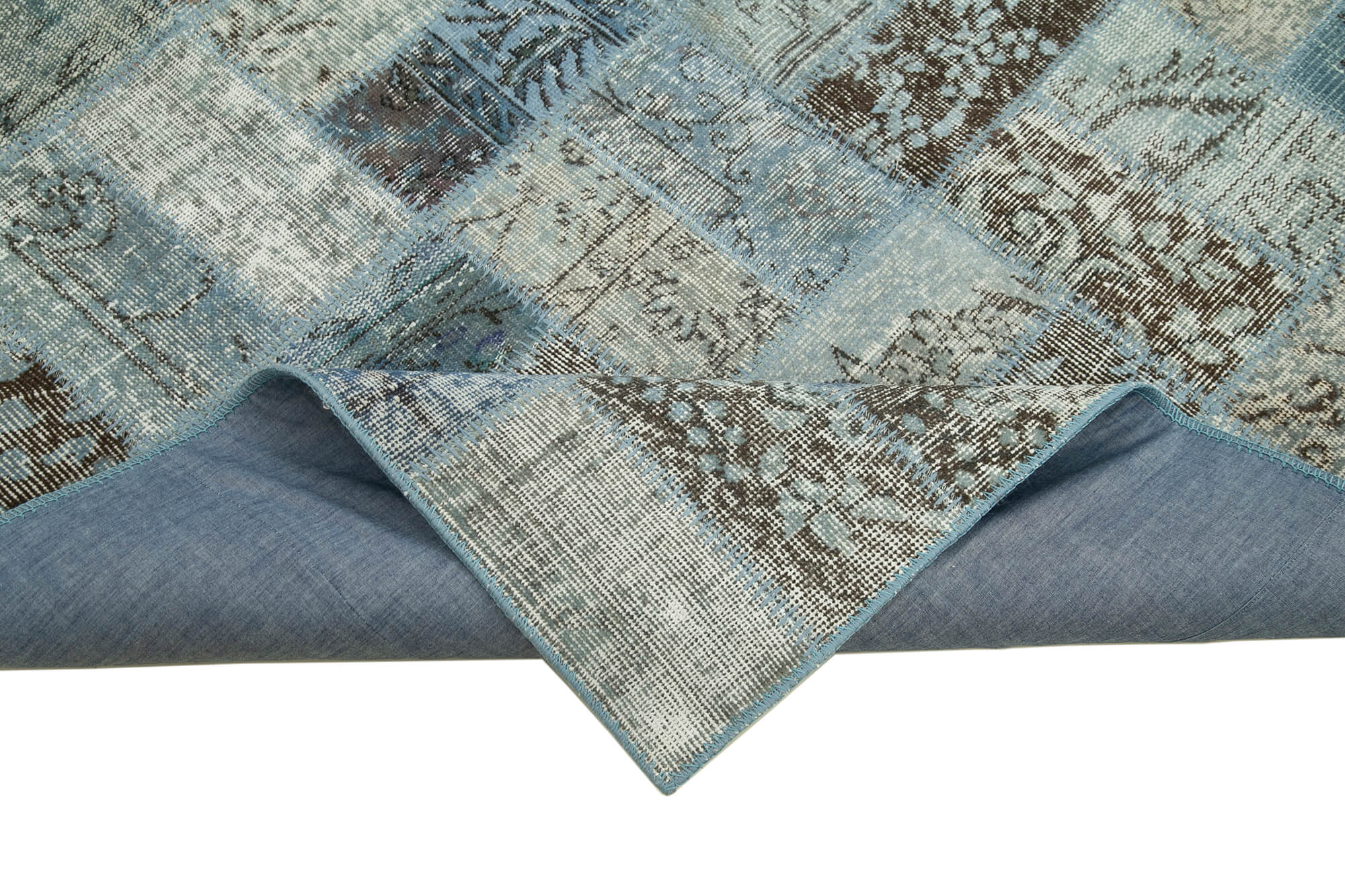 Handmade Patchwork Rug with Durable Cotton Wool Blend - Blue Area Rug 5'10"x7'9"