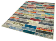 Kirk Yama Pink Patchwork Cotton Wool Handmade Area Rug 5'5'' x 7'8''