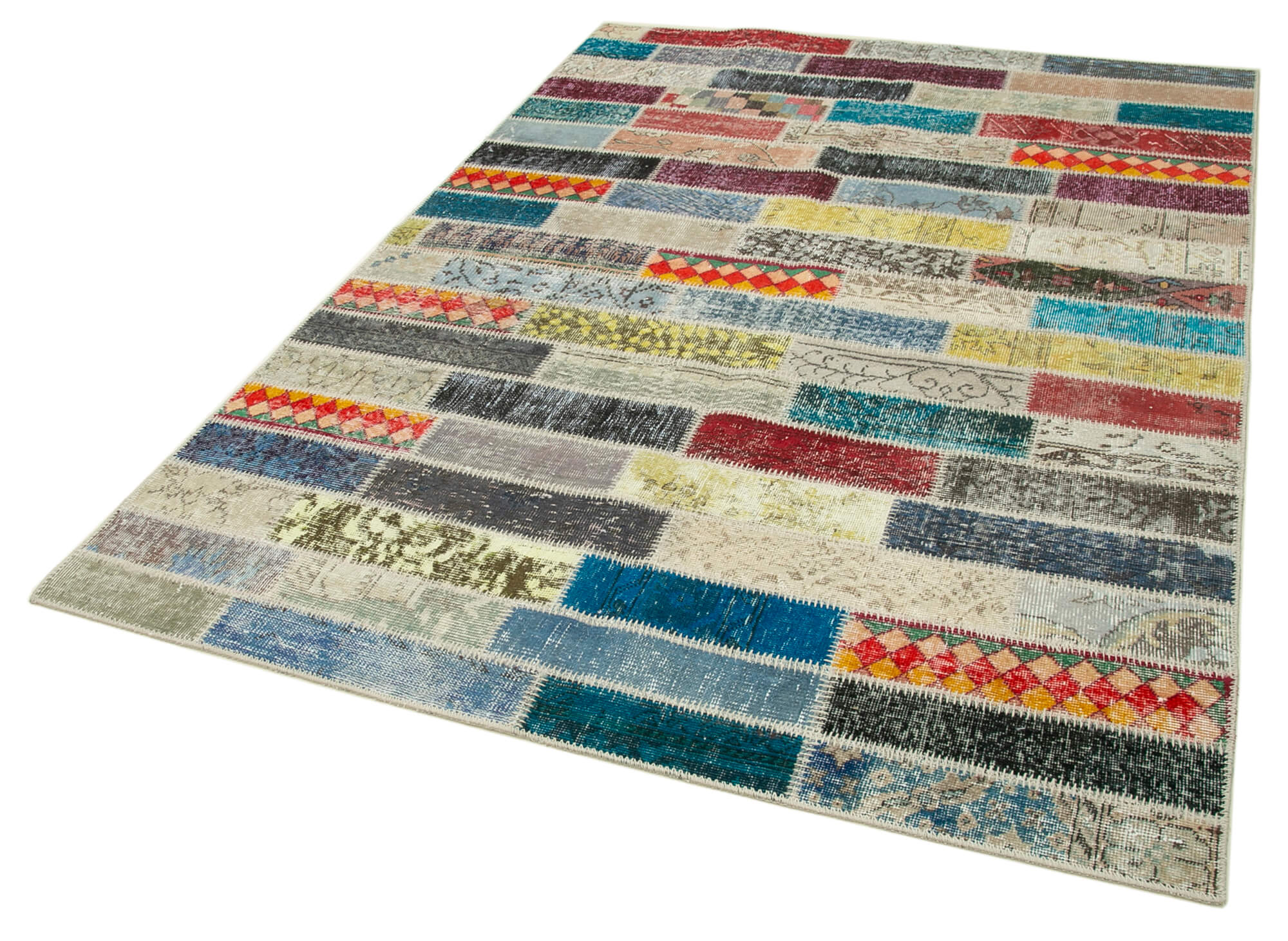 Kirk Yama Pink Patchwork Cotton Wool Handmade Area Rug 5'5'' x 7'8''