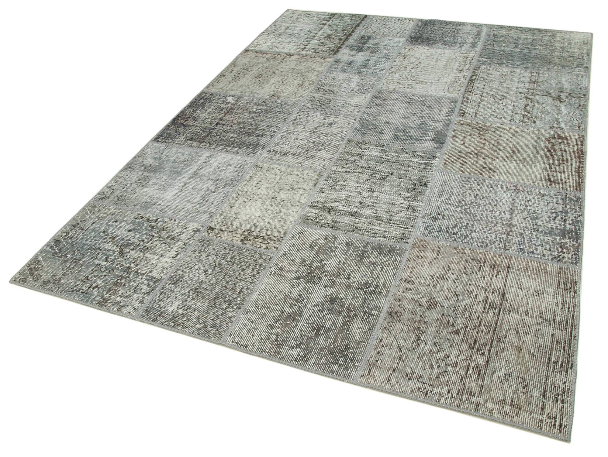 Handmade Patchwork Area Rug - Kirk Yama Grey Cotton Wool Vintage Wool Rug 5'7''x7'10''