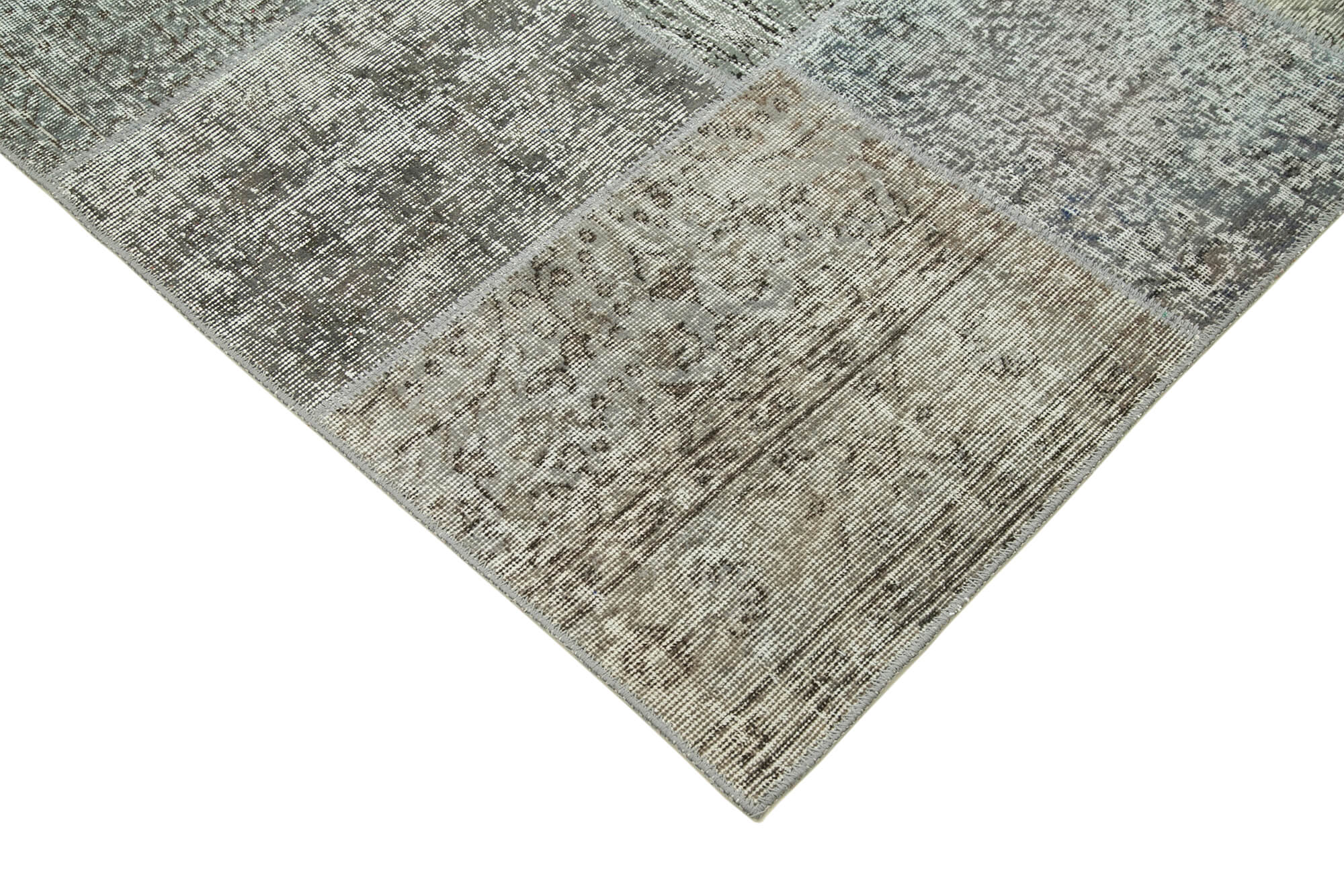 Handmade Patchwork Area Rug - Kirk Yama Grey Cotton Wool Vintage Wool Rug 5'7''x7'10''