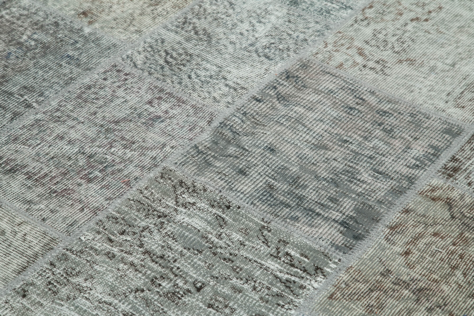 Handmade Patchwork Area Rug - Kirk Yama Grey Cotton Wool Vintage Wool Rug 5'7''x7'10''