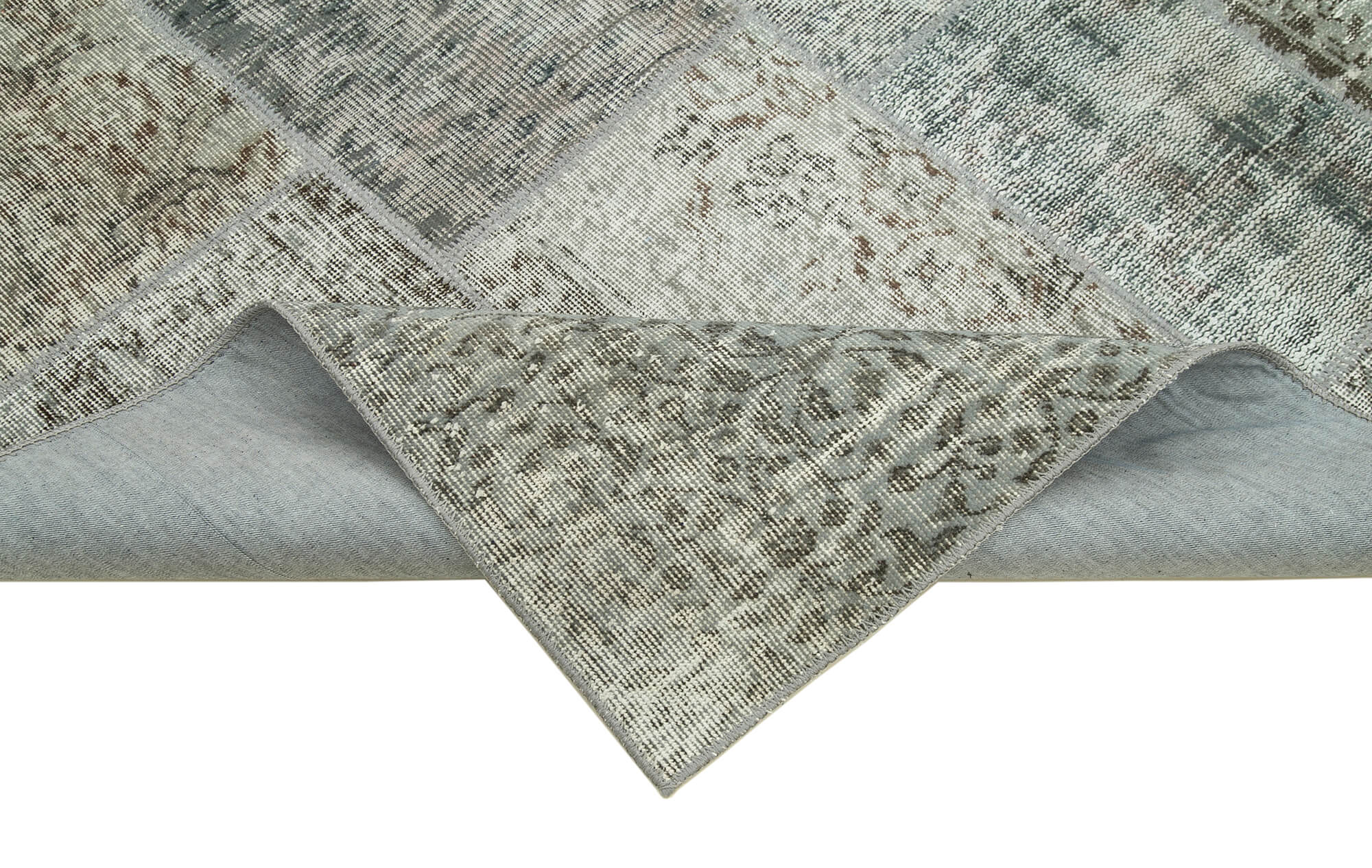 Handmade Patchwork Area Rug - Kirk Yama Grey Cotton Wool Vintage Wool Rug 5'7''x7'10''