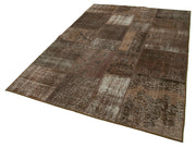 Handmade Patchwork Rug - Brown Cotton Wool Area Rug 5'7'' x 7'11'' Vintage