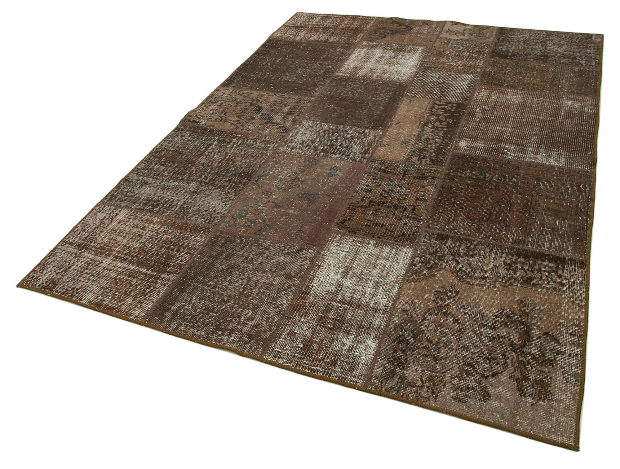 Handmade Patchwork Rug - Brown Cotton Wool Area Rug 5'7'' x 7'11'' Vintage