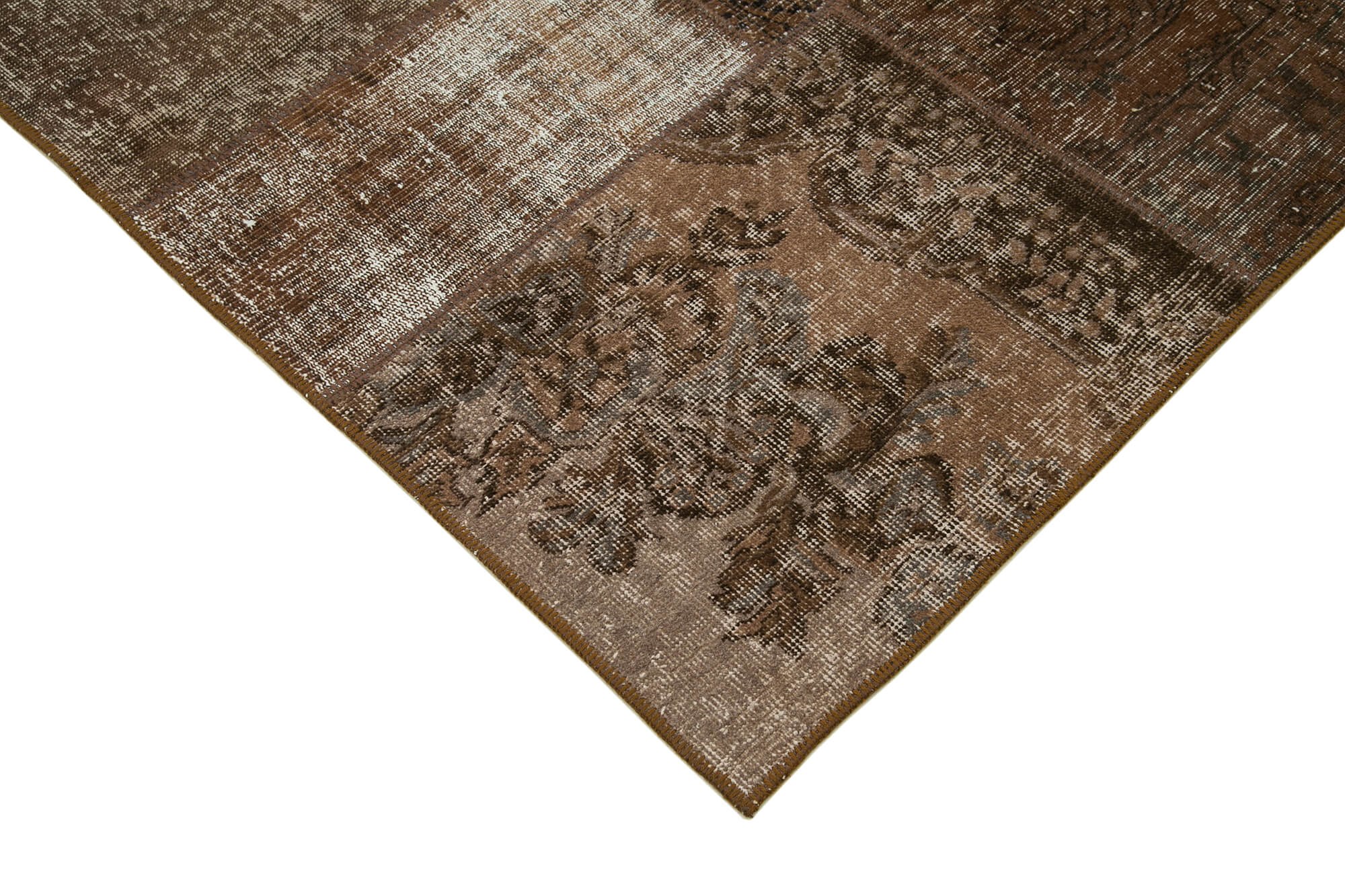 Handmade Patchwork Rug - Brown Cotton Wool Area Rug 5'7'' x 7'11'' Vintage