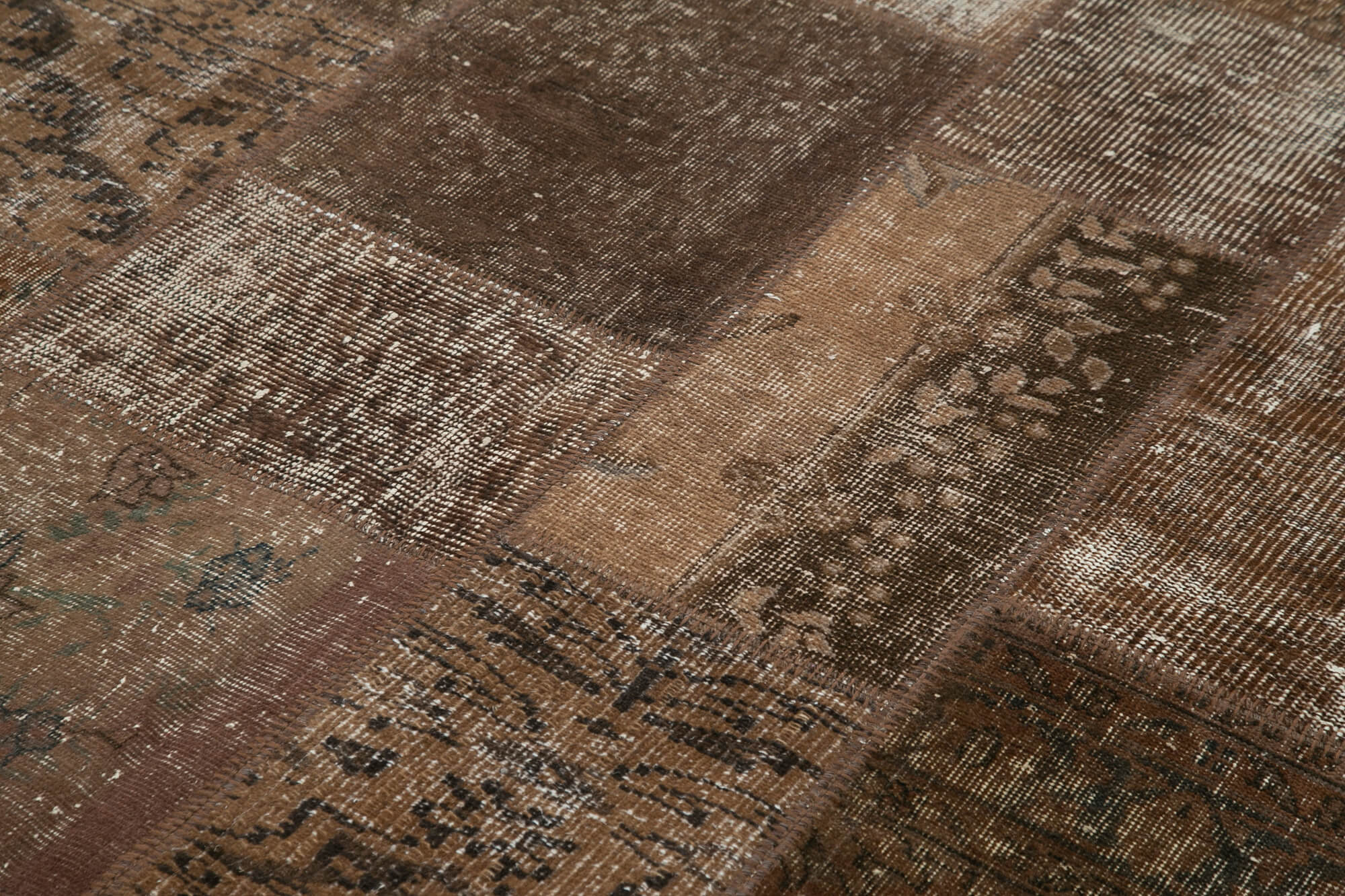 Handmade Patchwork Rug - Brown Cotton Wool Area Rug 5'7'' x 7'11'' Vintage