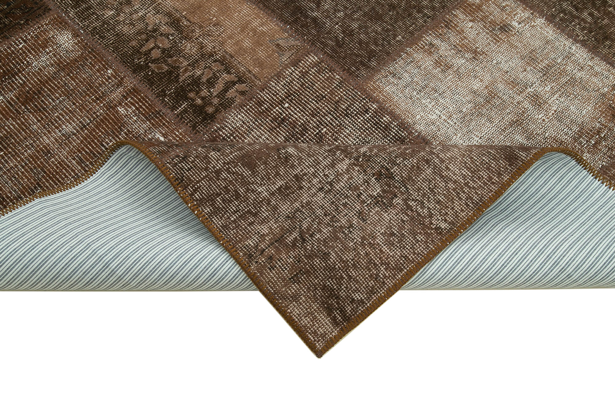 Handmade Patchwork Rug - Brown Cotton Wool Area Rug 5'7'' x 7'11'' Vintage