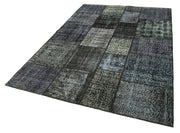 Handmade Patchwork Rug - Black Patchwork Carpet 5'7" x 8'1" Cotton Wool Blend