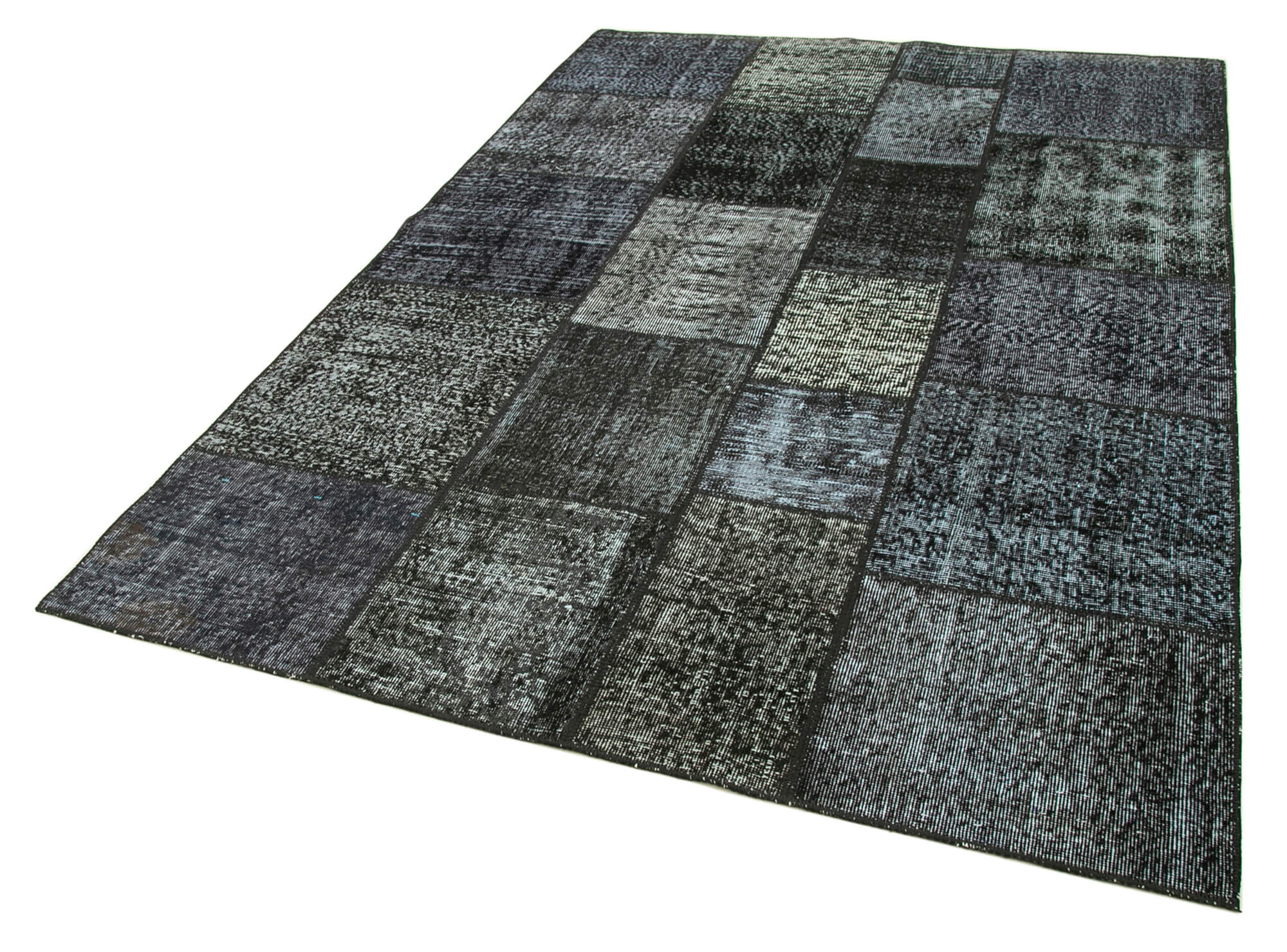 Handmade Patchwork Rug - Black Patchwork Carpet 5'7" x 8'1" Cotton Wool Blend