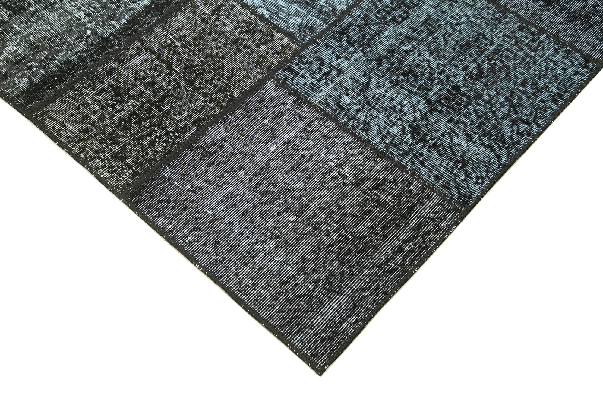 Handmade Patchwork Rug - Black Patchwork Carpet 5'7" x 8'1" Cotton Wool Blend