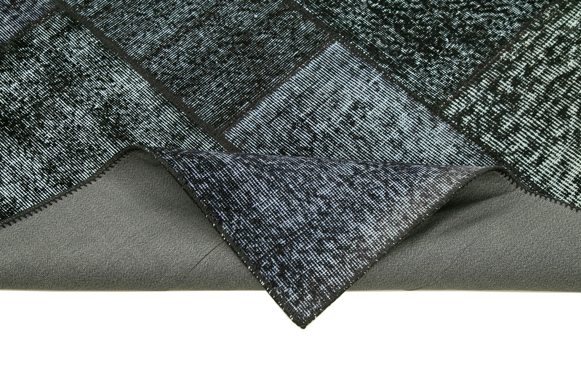 Handmade Patchwork Rug - Black Patchwork Carpet 5'7" x 8'1" Cotton Wool Blend