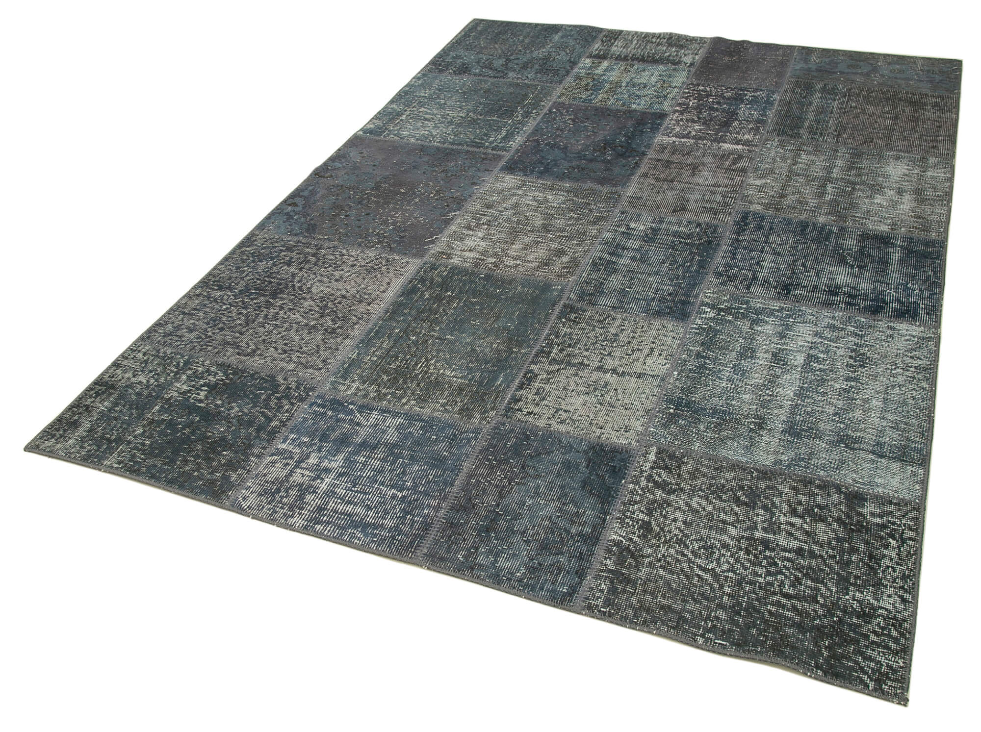 Handmade Patchwork Rug - Kirk Yama Grey Cotton Wool Vintage Area Rug 5'7''x7'11''