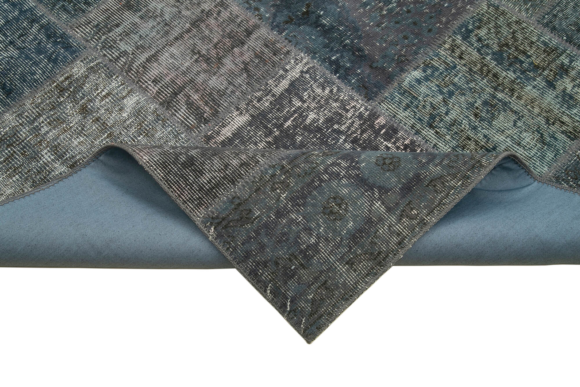 Handmade Patchwork Rug - Kirk Yama Grey Cotton Wool Vintage Area Rug 5'7''x7'11''