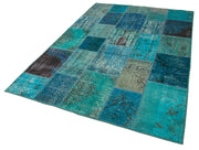 Handmade Area Rug - Turquoise Patchwork Cotton Wool Carpet 5'7''x7'11'' Durable Design