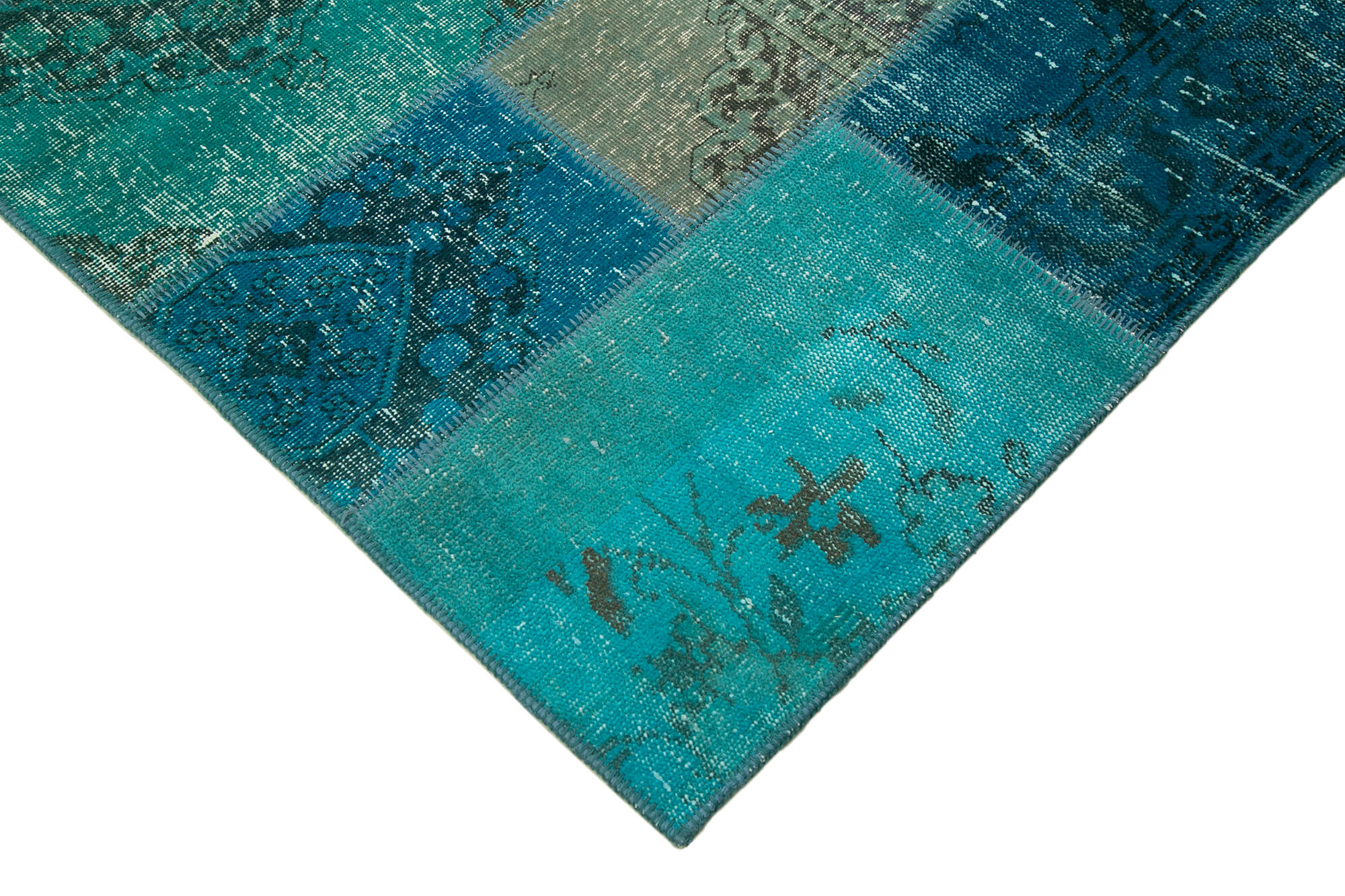 Handmade Area Rug - Turquoise Patchwork Cotton Wool Carpet 5'7''x7'11'' Durable Design
