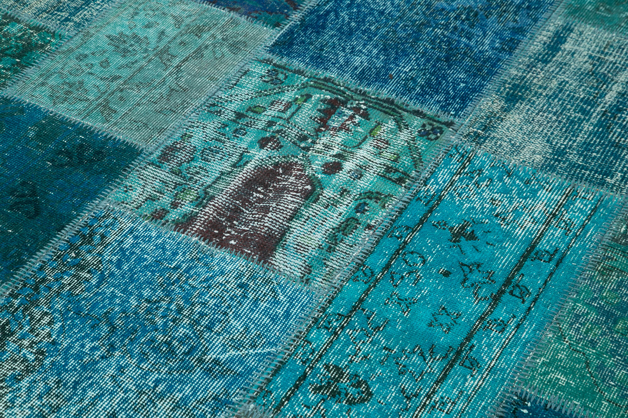 Handmade Area Rug - Turquoise Patchwork Cotton Wool Carpet 5'7''x7'11'' Durable Design