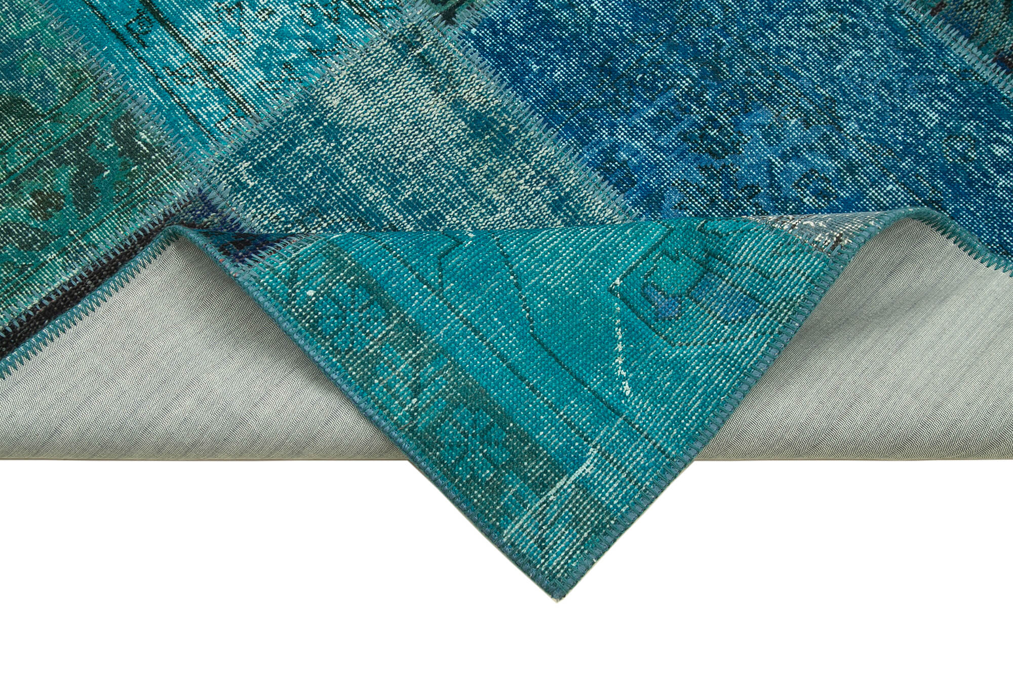 Handmade Area Rug - Turquoise Patchwork Cotton Wool Carpet 5'7''x7'11'' Durable Design