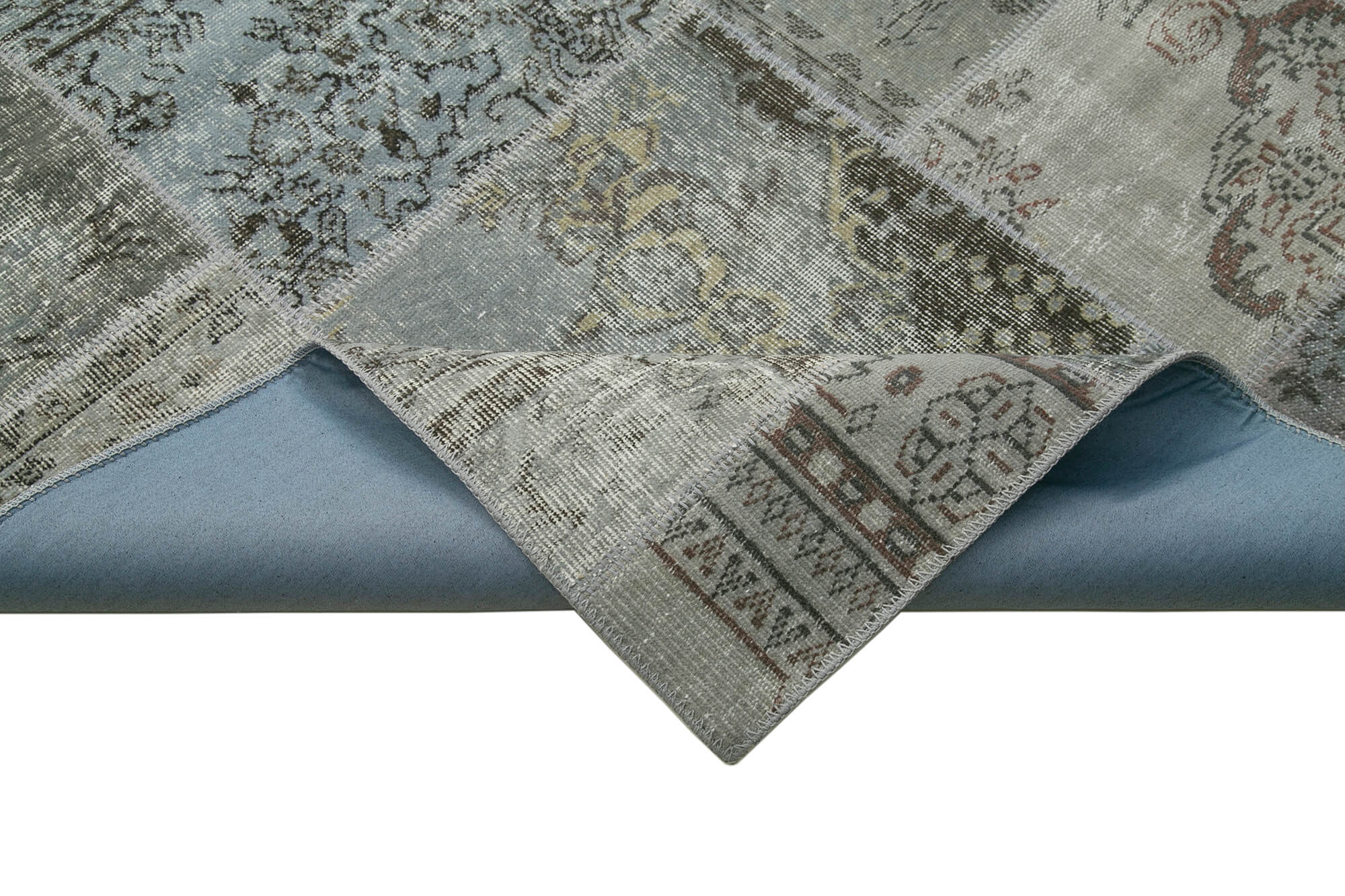 Handmade Area Rug - Kirk Yama Grey Patchwork Cotton Wool Carpet 5'8''x8'