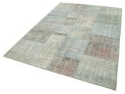 Handmade Patchwork Rug - Blue Patchwork Design Cotton Wool Carpet 5'7''x7'11''