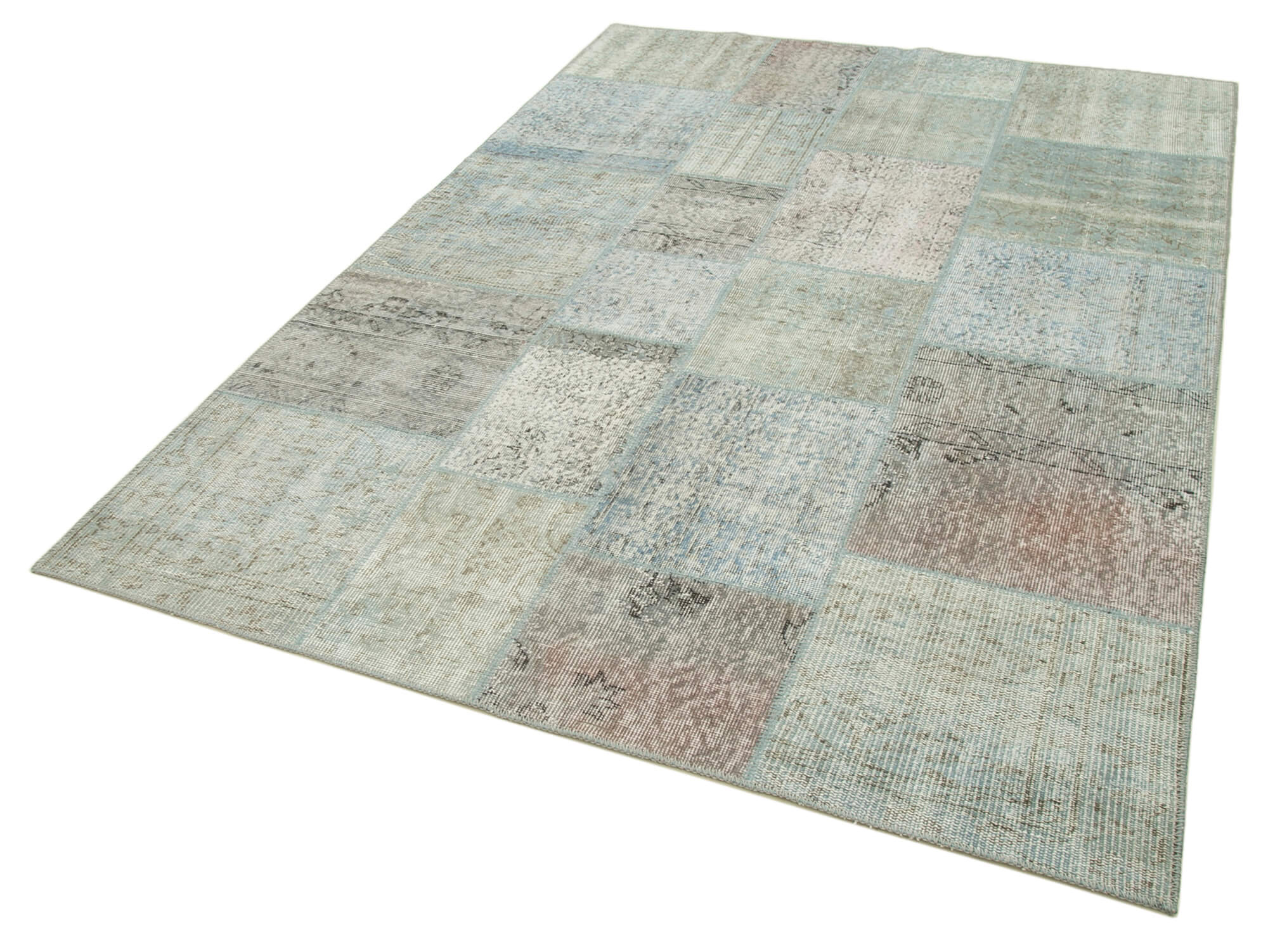 Handmade Patchwork Rug - Blue Patchwork Design Cotton Wool Carpet 5'7''x7'11''