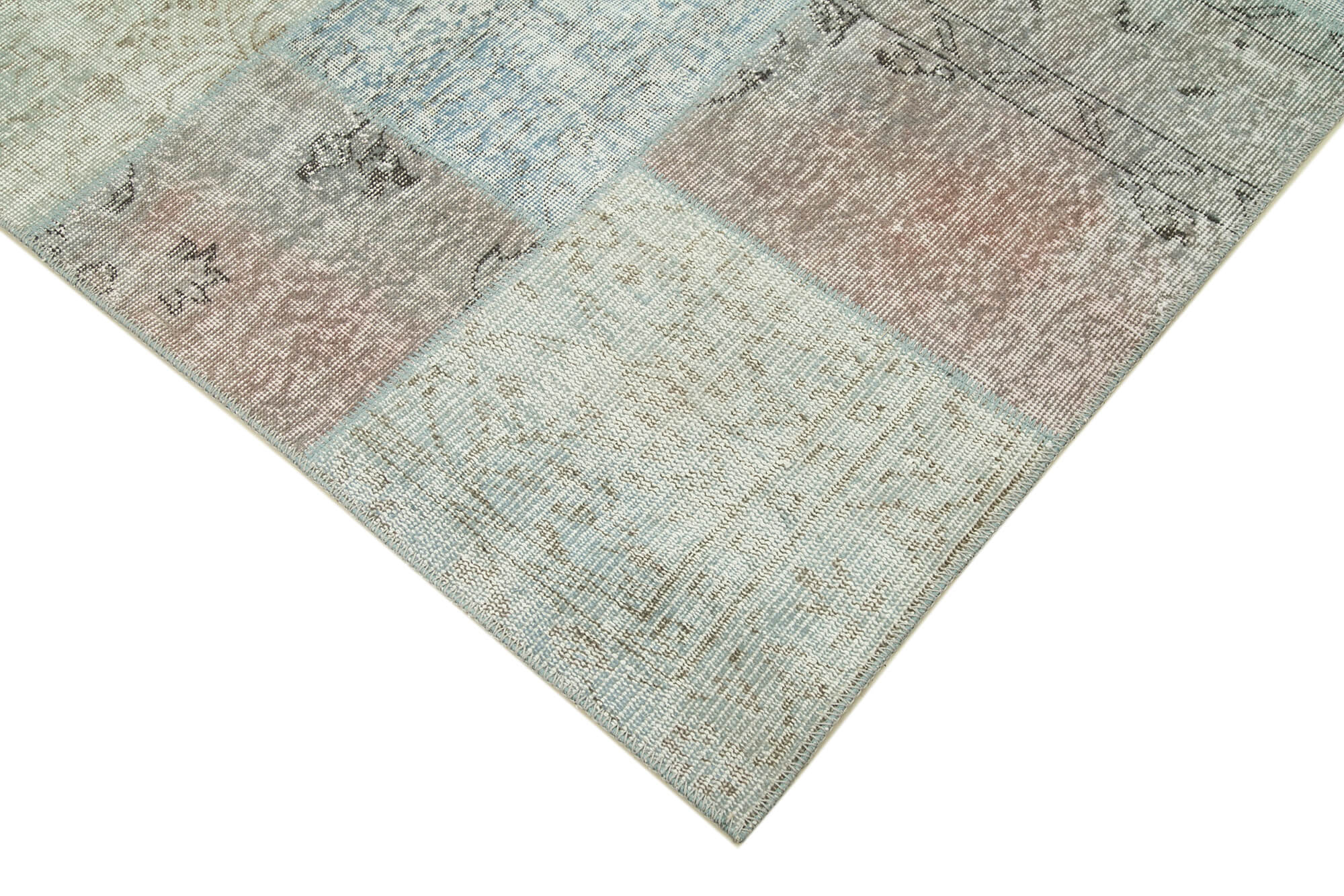 Handmade Patchwork Rug - Blue Patchwork Design Cotton Wool Carpet 5'7''x7'11''