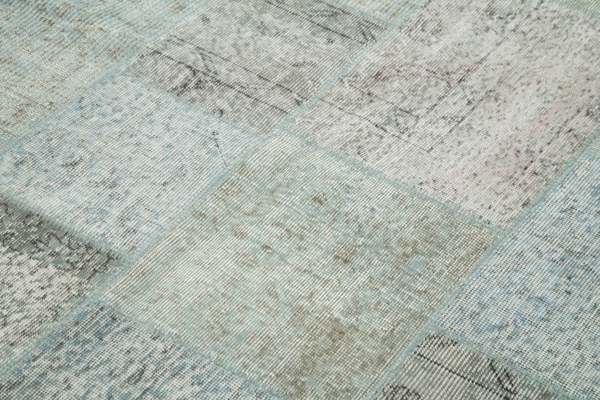 Handmade Patchwork Rug - Blue Patchwork Design Cotton Wool Carpet 5'7''x7'11''