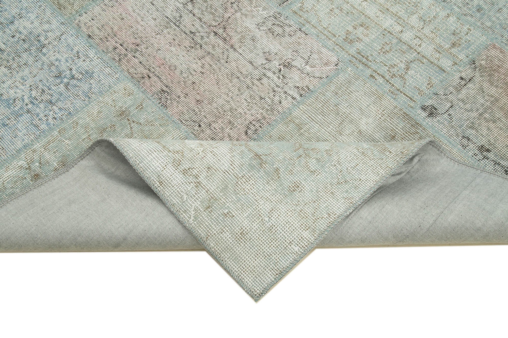 Handmade Patchwork Rug - Blue Patchwork Design Cotton Wool Carpet 5'7''x7'11''