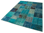 Handmade Area Rug – Turquoise Patchwork Cotton Wool Carpet 5'7'' x 7'10''