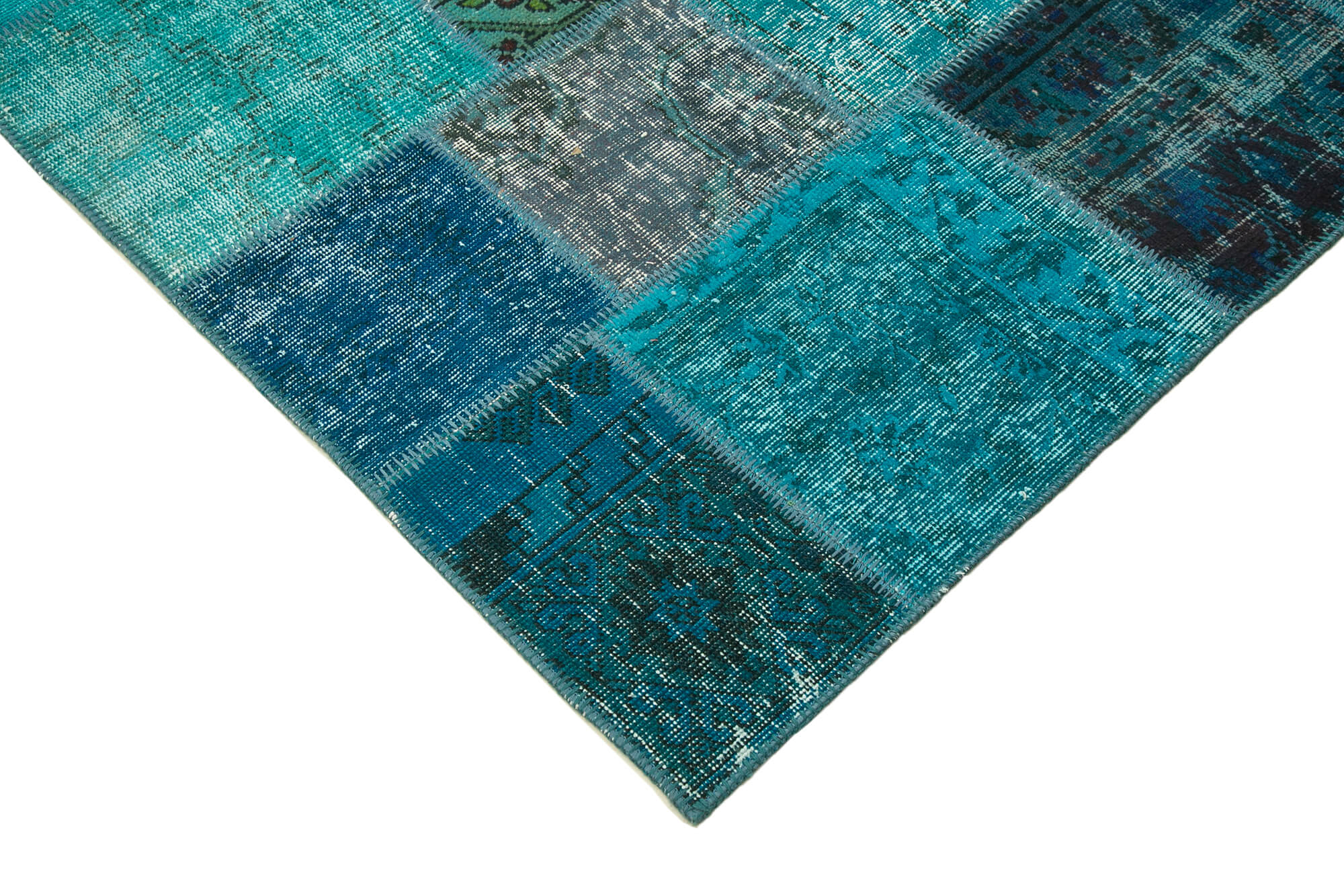 Handmade Area Rug – Turquoise Patchwork Cotton Wool Carpet 5'7'' x 7'10''