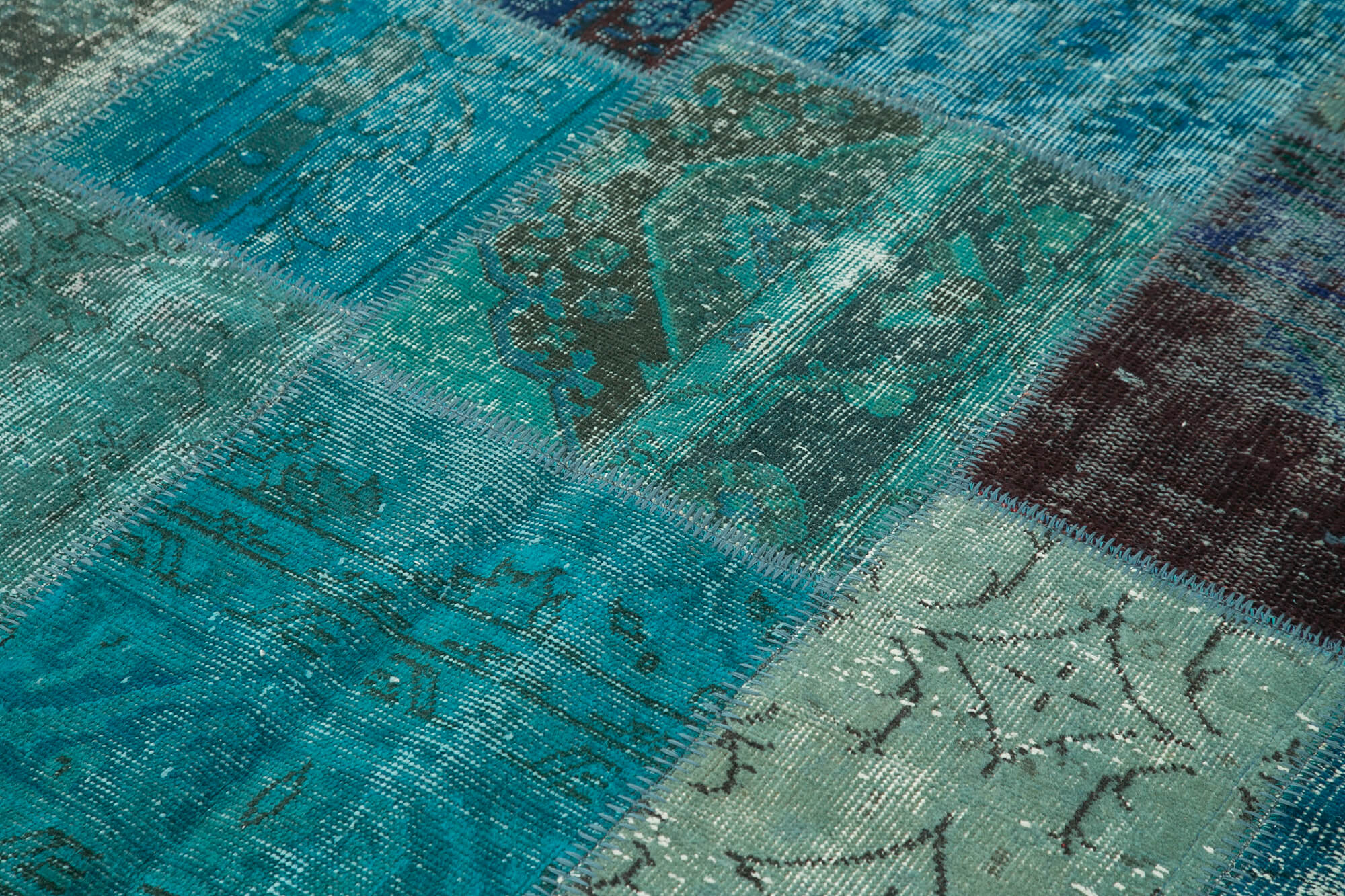 Handmade Area Rug – Turquoise Patchwork Cotton Wool Carpet 5'7'' x 7'10''