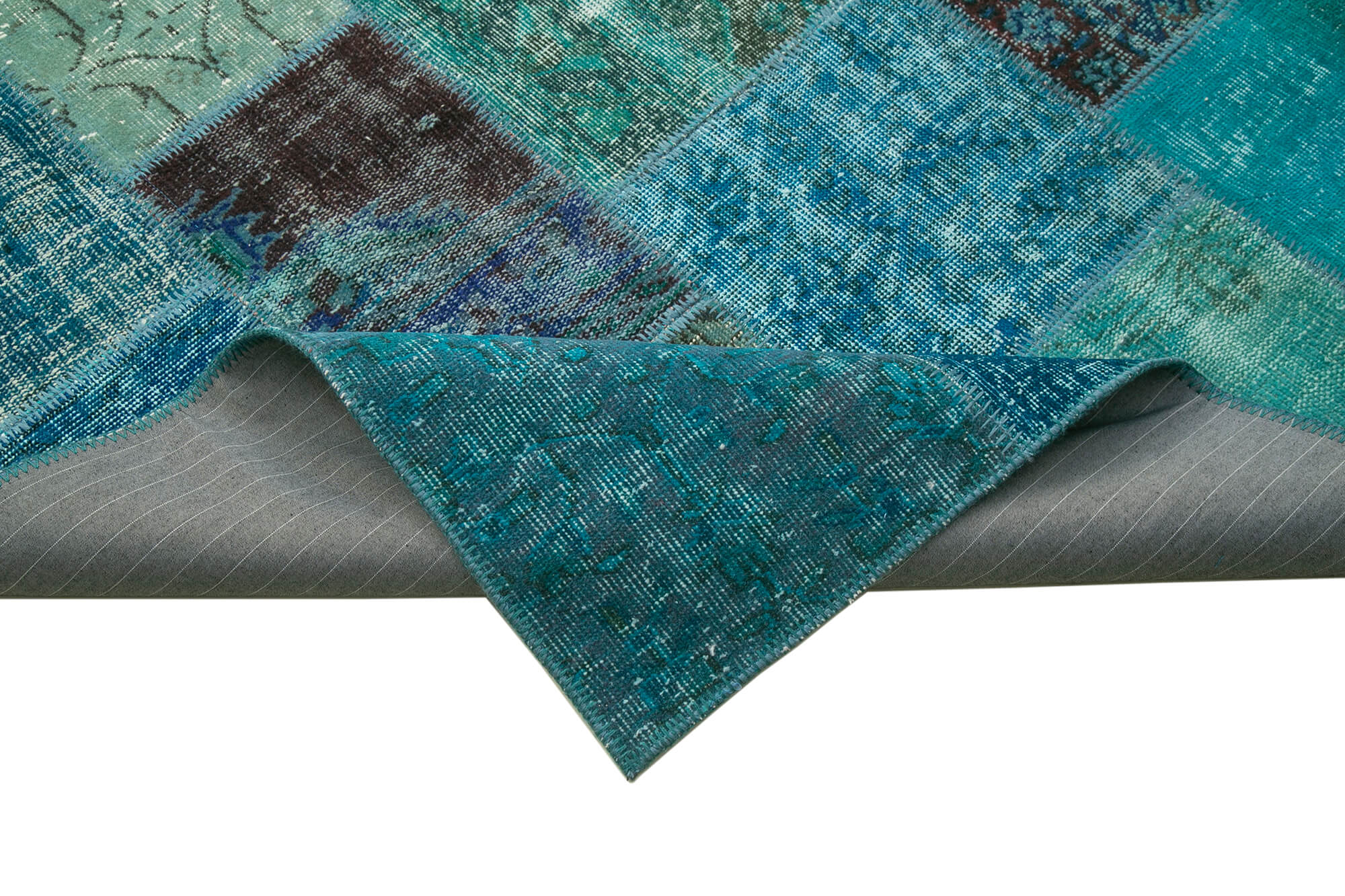 Handmade Area Rug – Turquoise Patchwork Cotton Wool Carpet 5'7'' x 7'10''