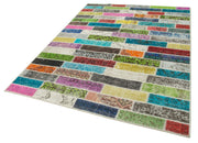 Handmade Area Rug - Pink Patchwork Cotton Wool Rug 5'8'' x 7'5'' Durable Vintage Turkish Carpet