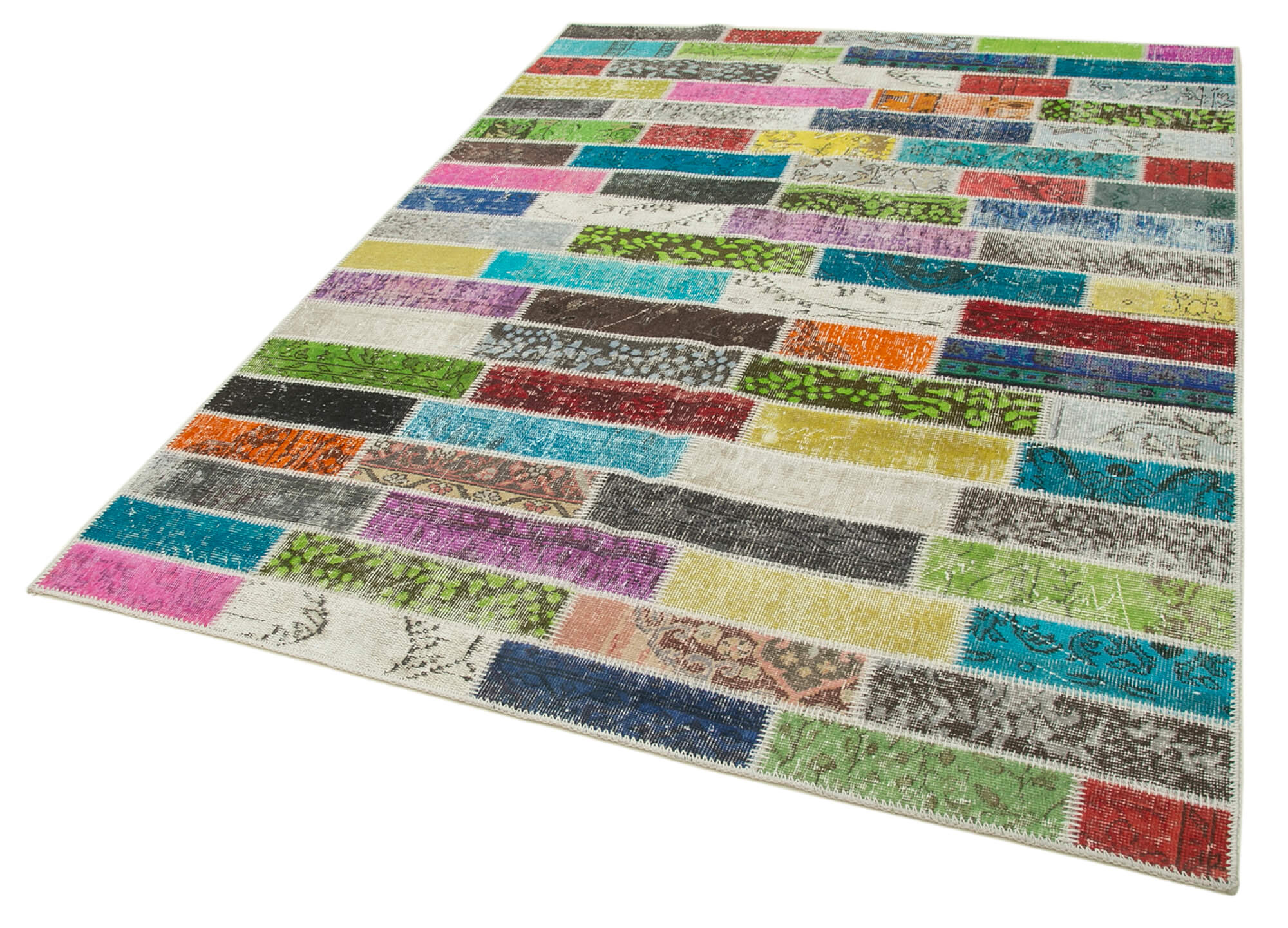 Handmade Area Rug - Pink Patchwork Cotton Wool Rug 5'8'' x 7'5'' Durable Vintage Turkish Carpet